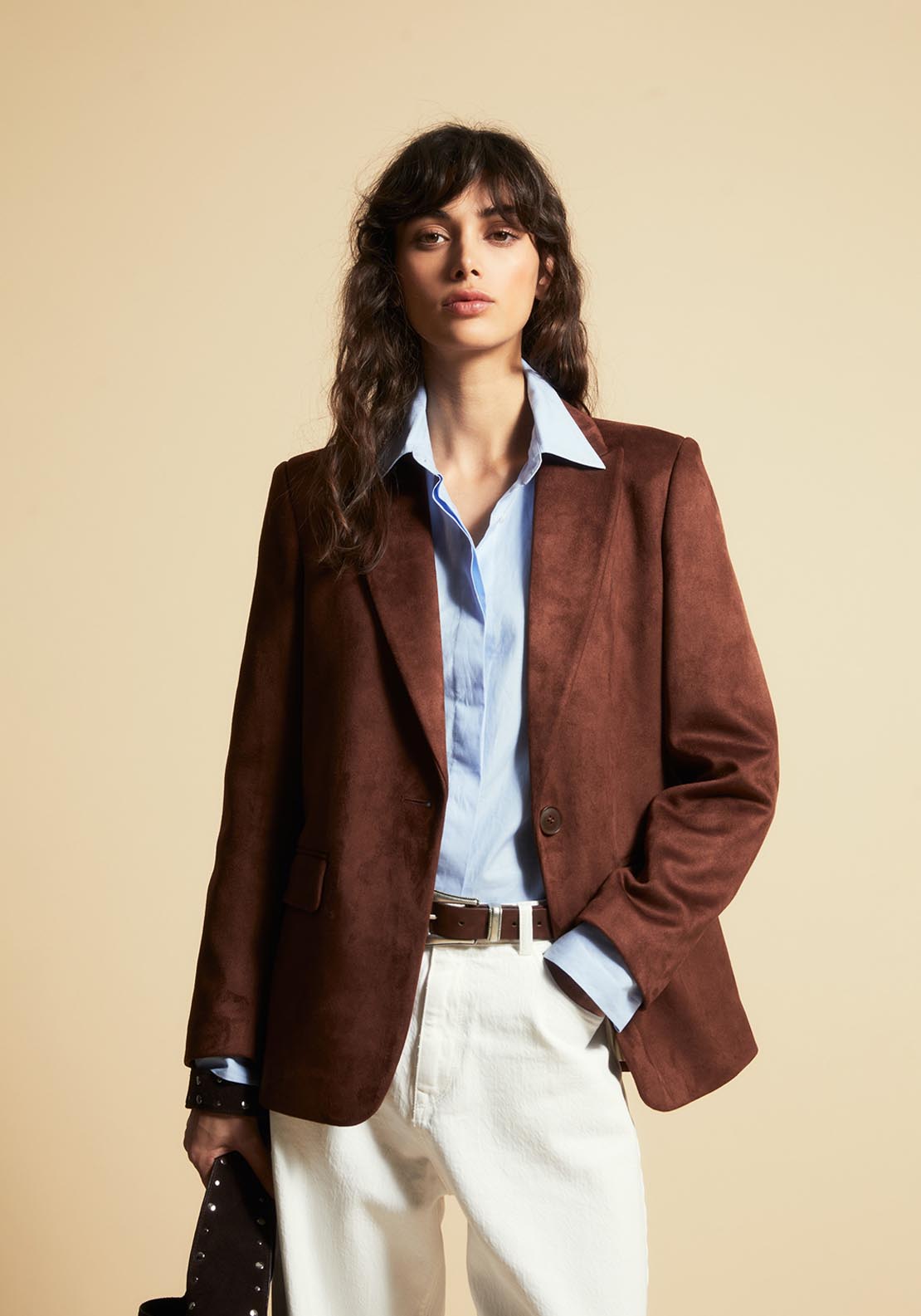 Faux Suede Blazer - Orange