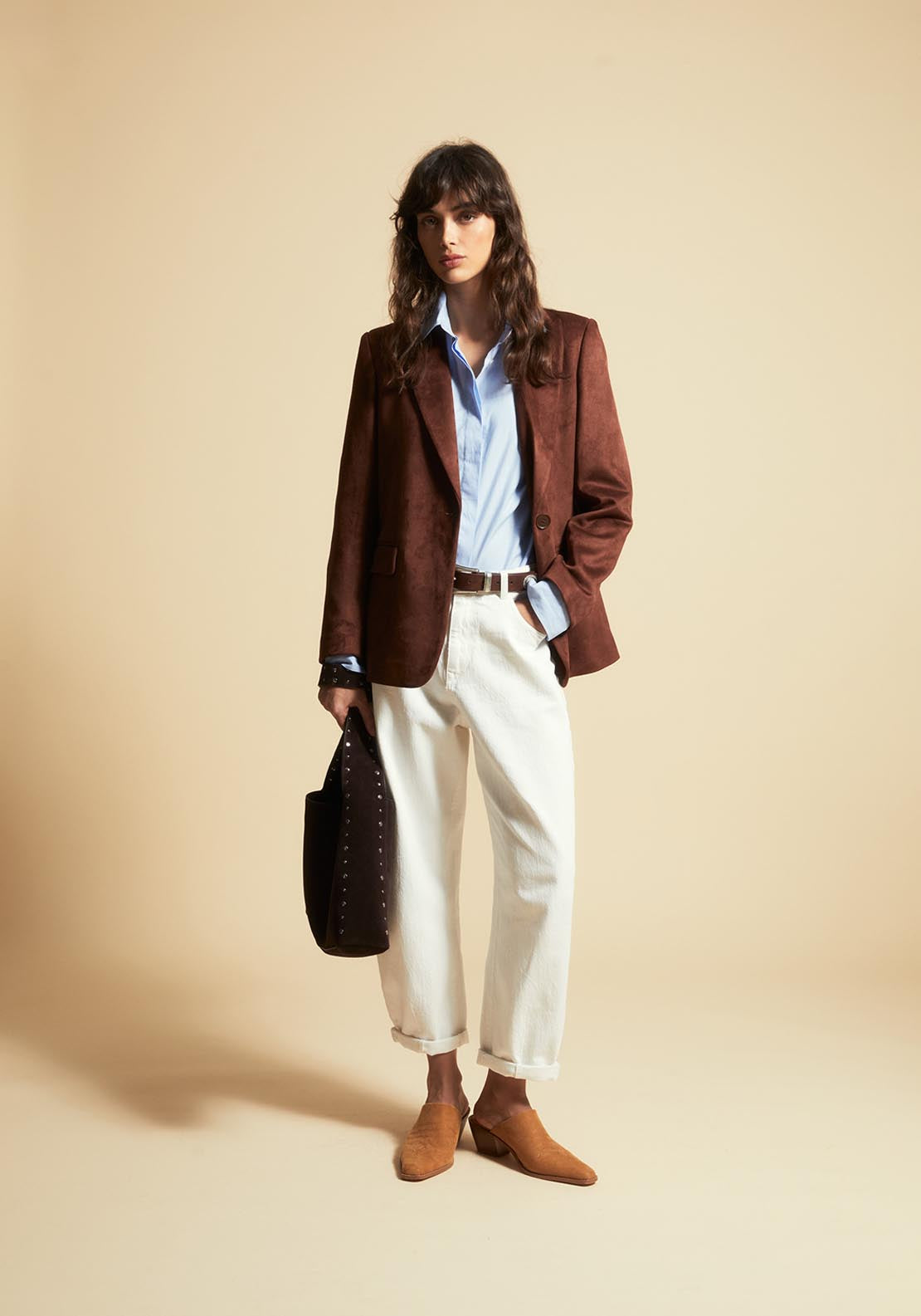 Faux Suede Blazer - Orange