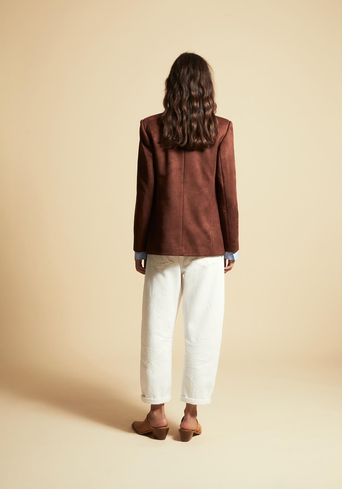 Faux Suede Blazer - Orange