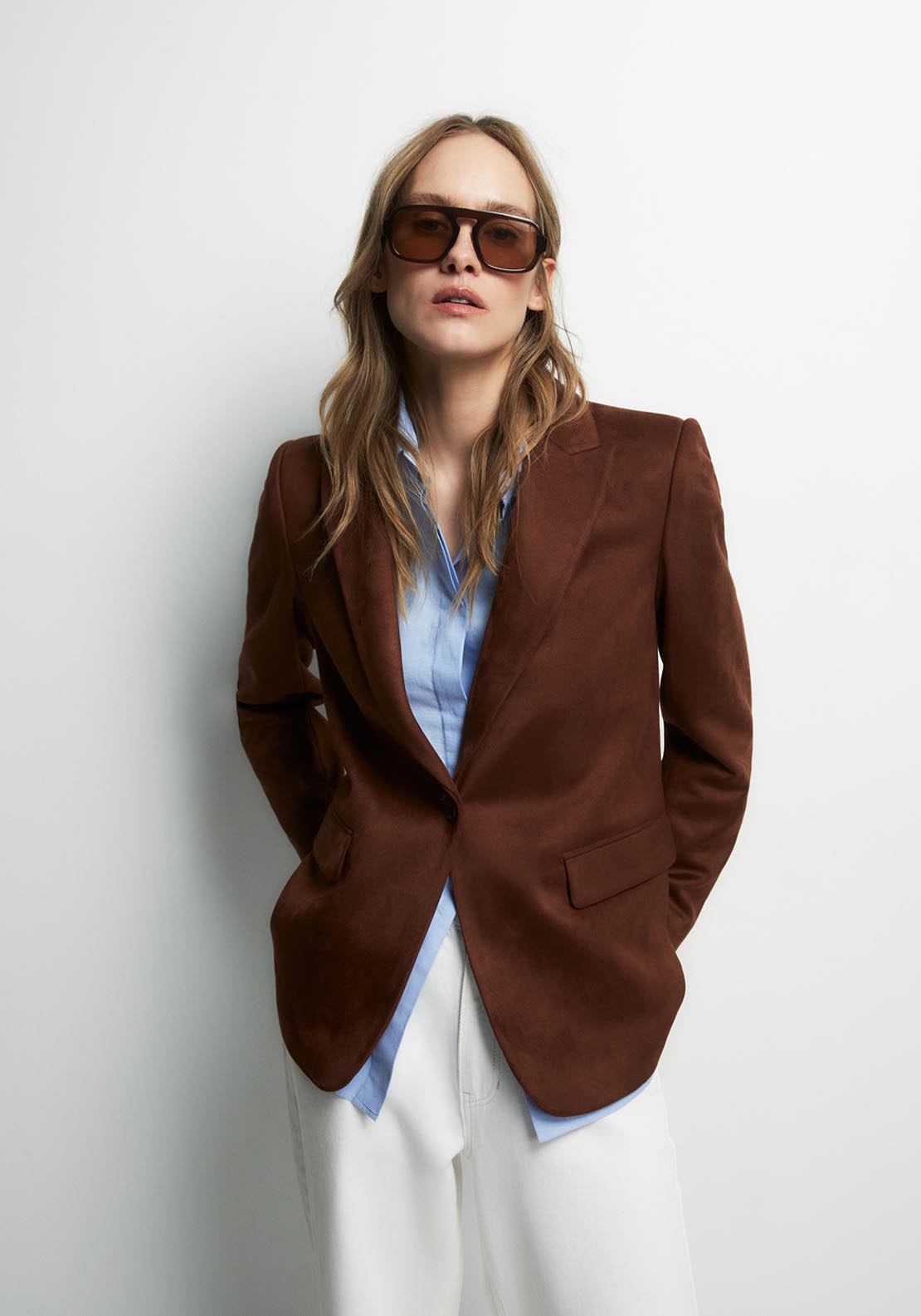 Faux Suede Blazer - Orange