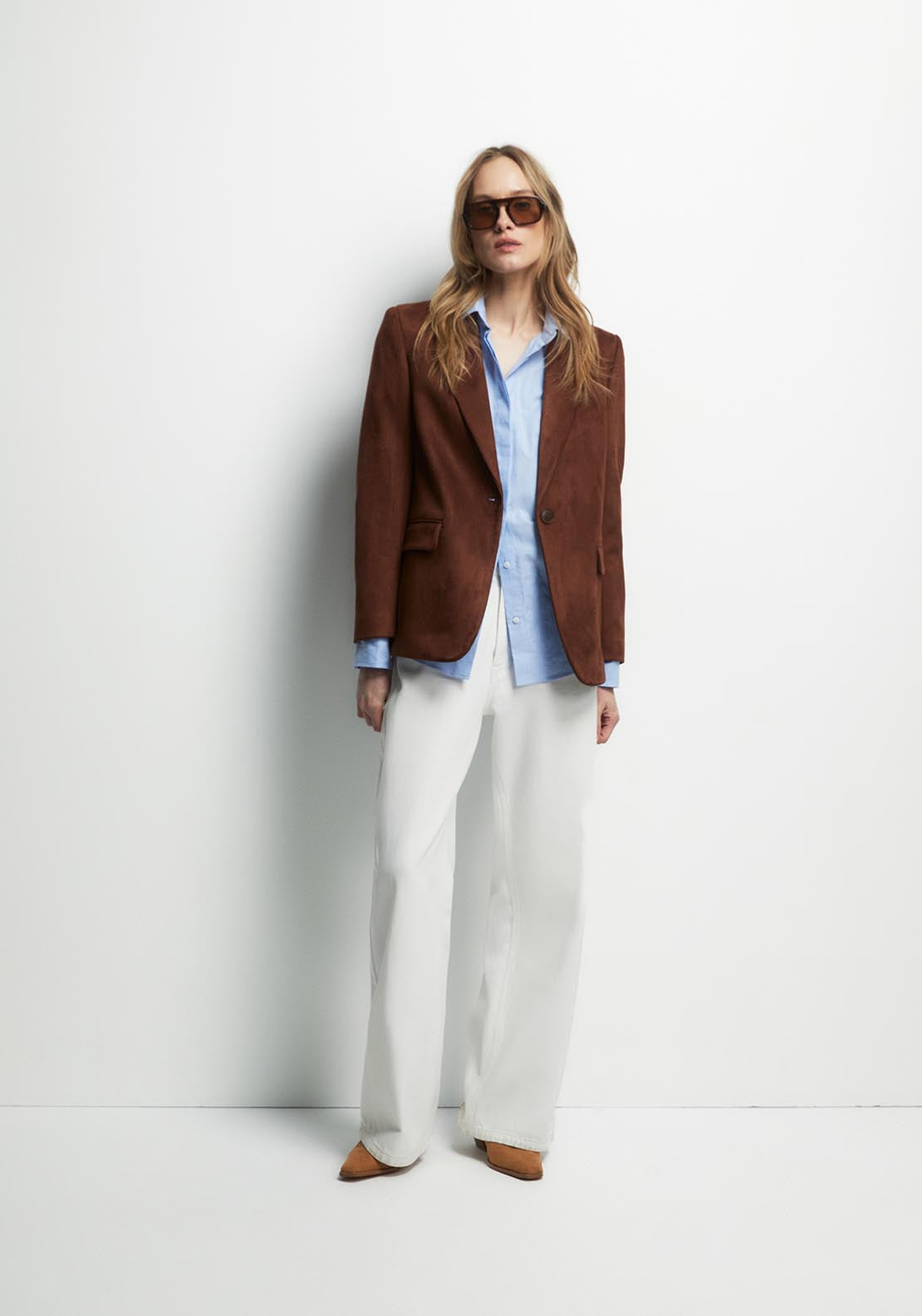Faux Suede Blazer - Orange