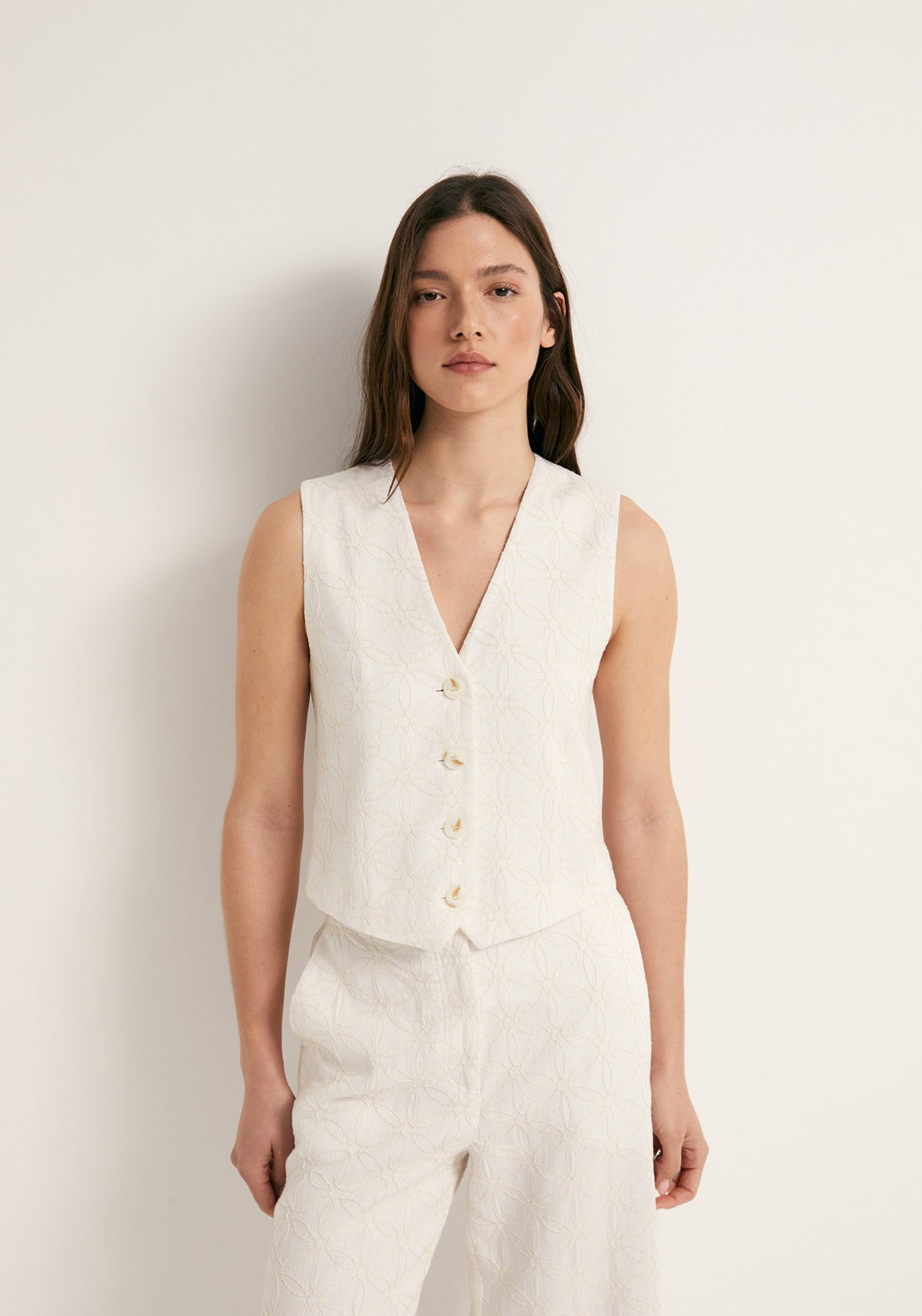 Embroidered Linen Waistcoat - White