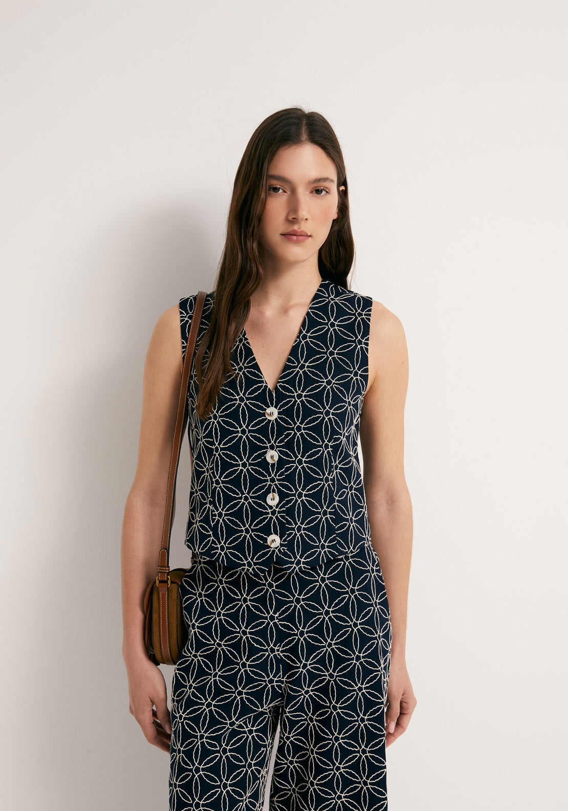 Embroidered Linen Waistcoat - Blue