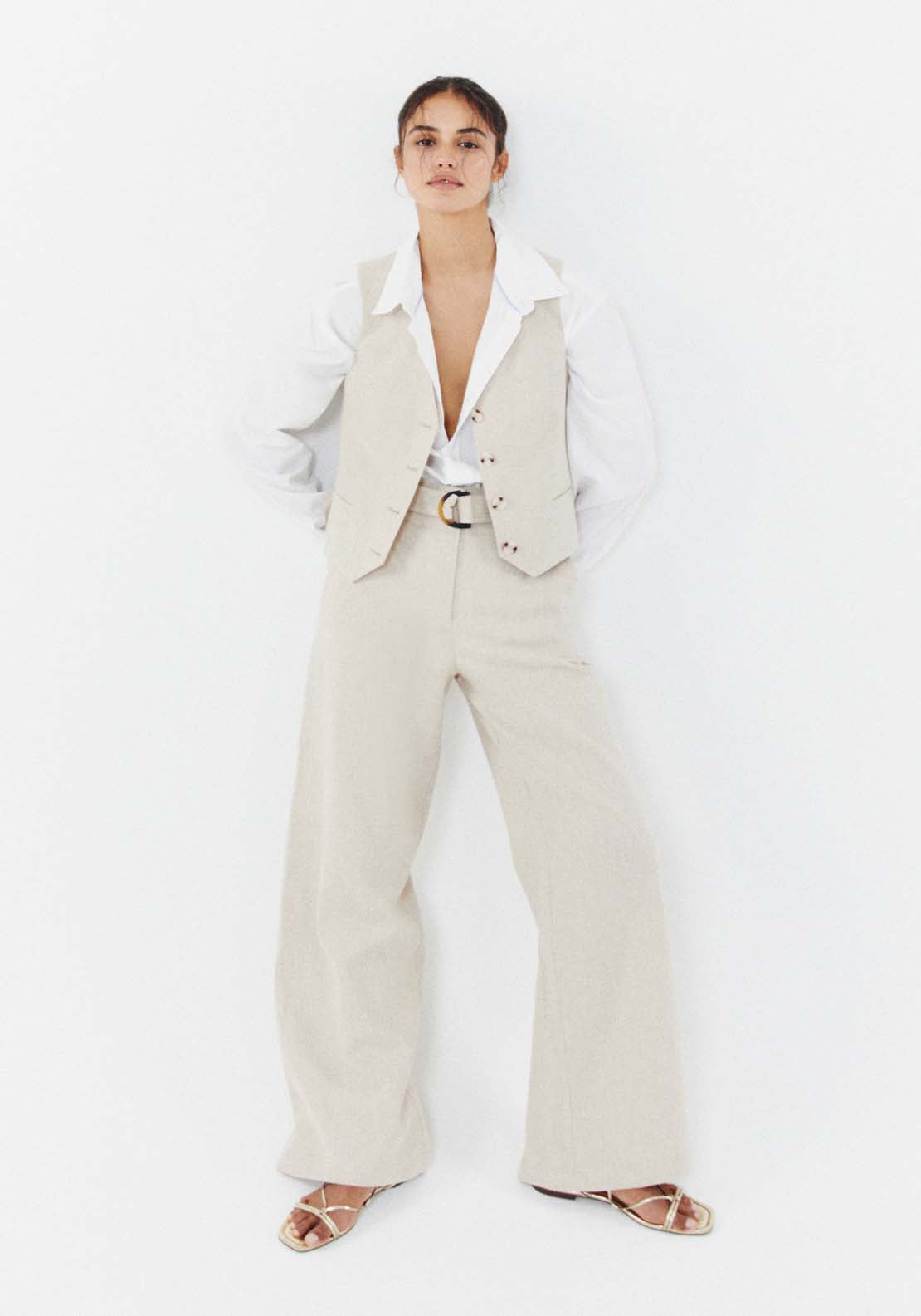 Sfera Belted linen trousers - Beige 3 Shaws Department Stores