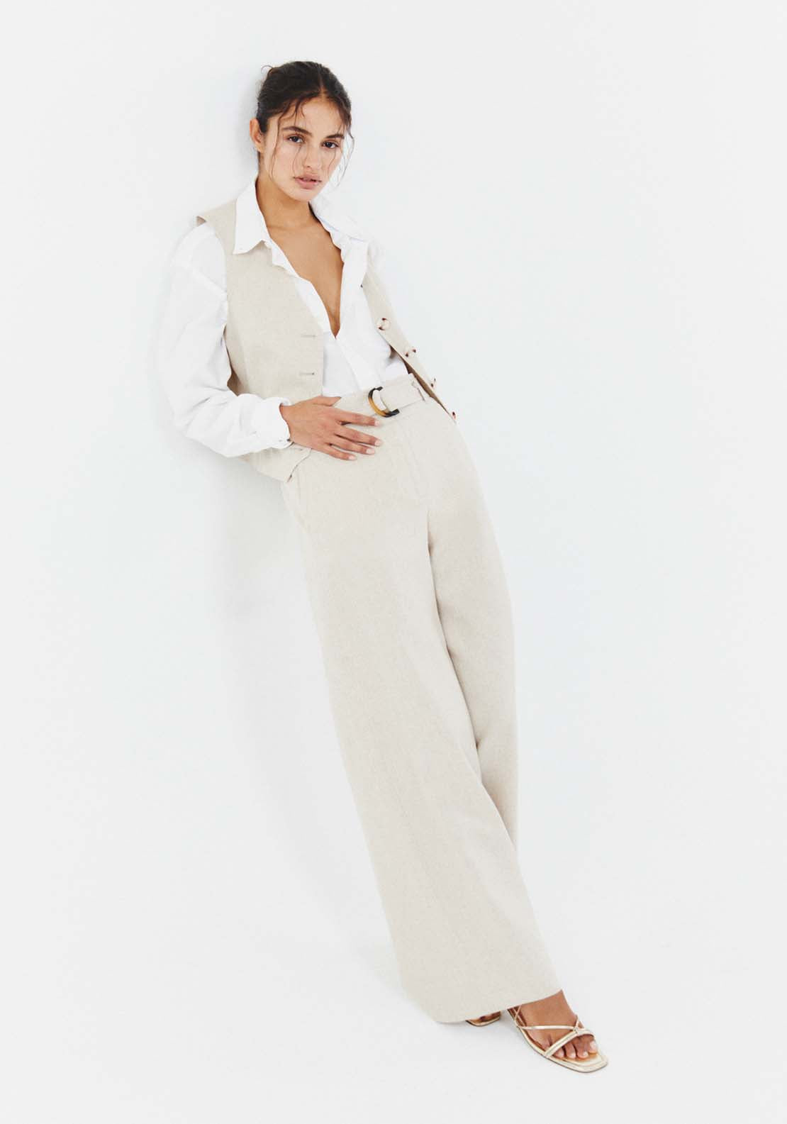 Sfera Belted linen trousers - Beige 2 Shaws Department Stores