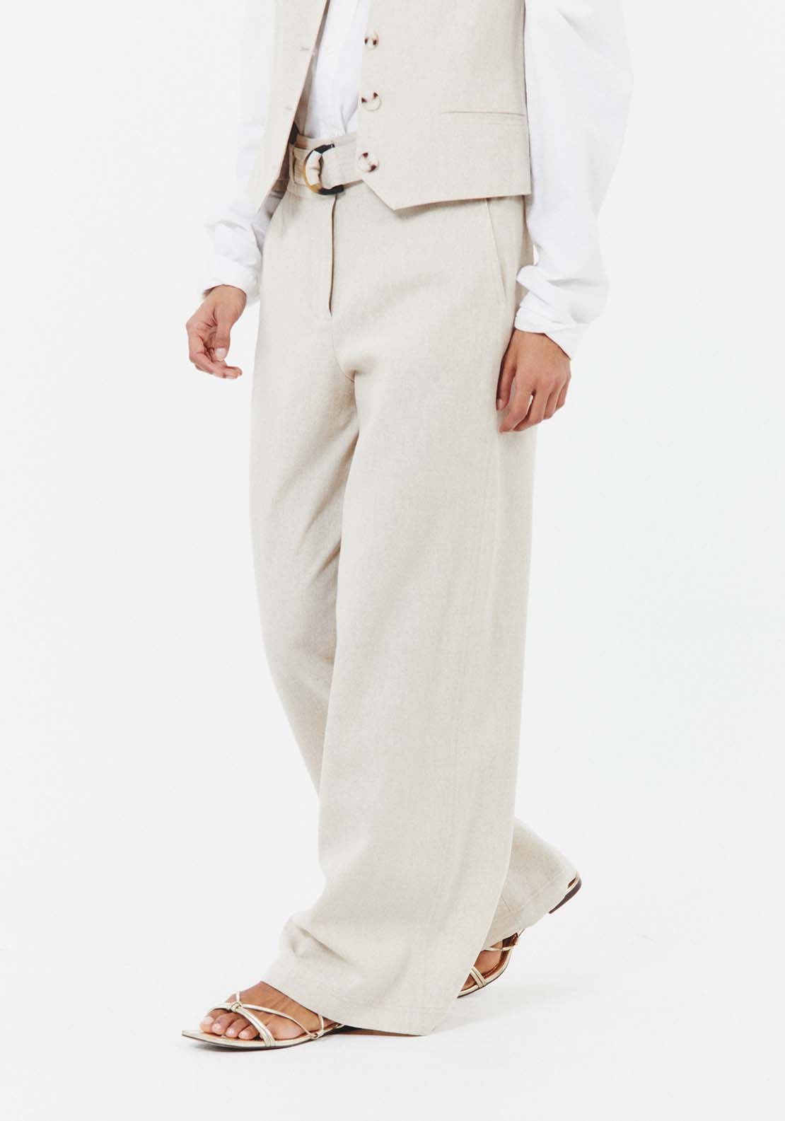Sfera Belted linen trousers - Beige 1 Shaws Department Stores