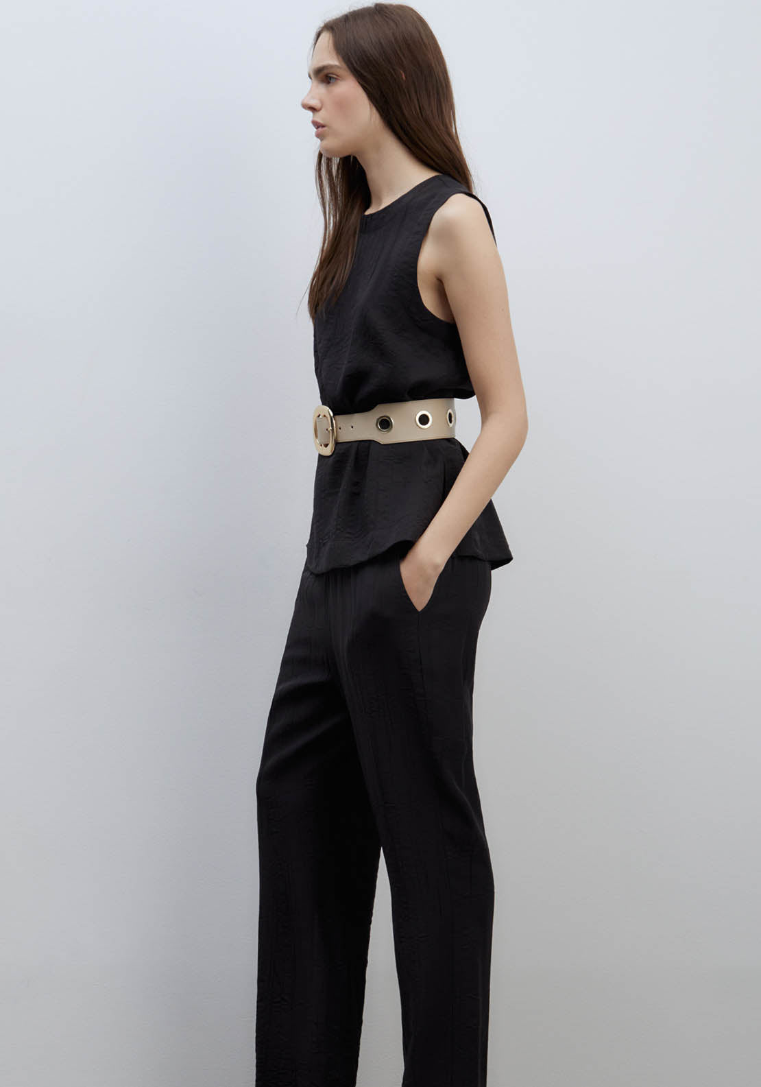 Sfera Wrinkle-Effect Trousers - Black 4 Shaws Department Stores