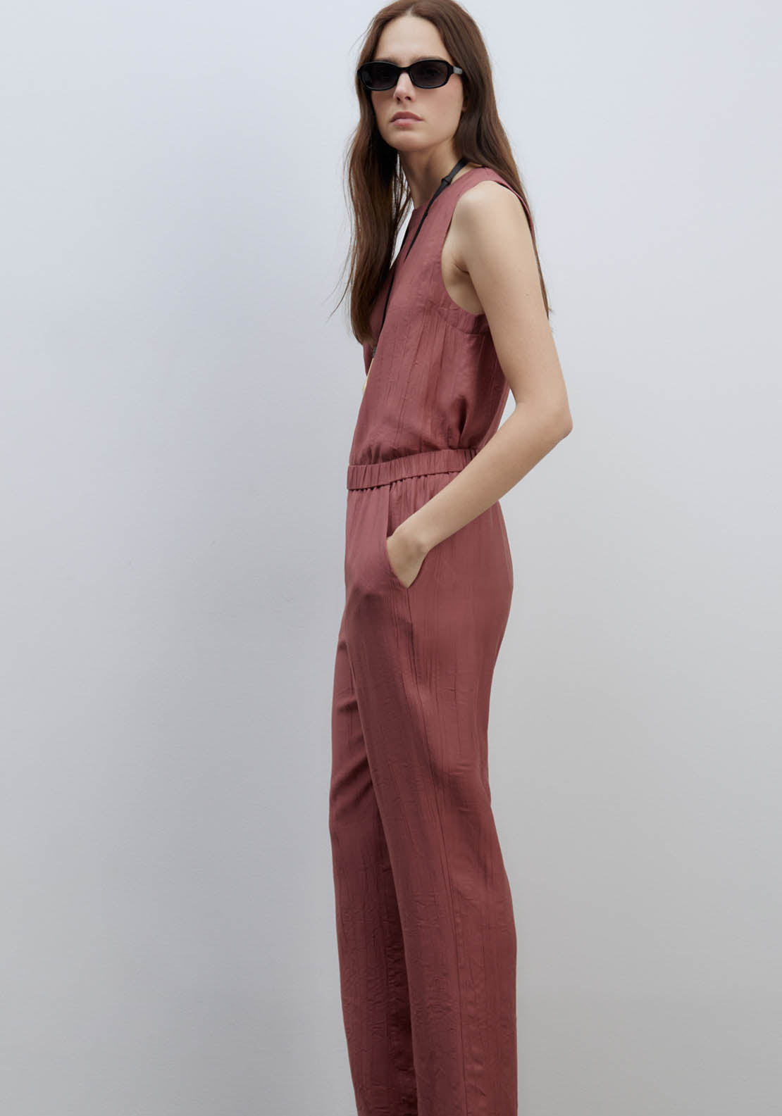 Sfera Wrinkle-Effect Trousers - Pink Acid 4 Shaws Department Stores