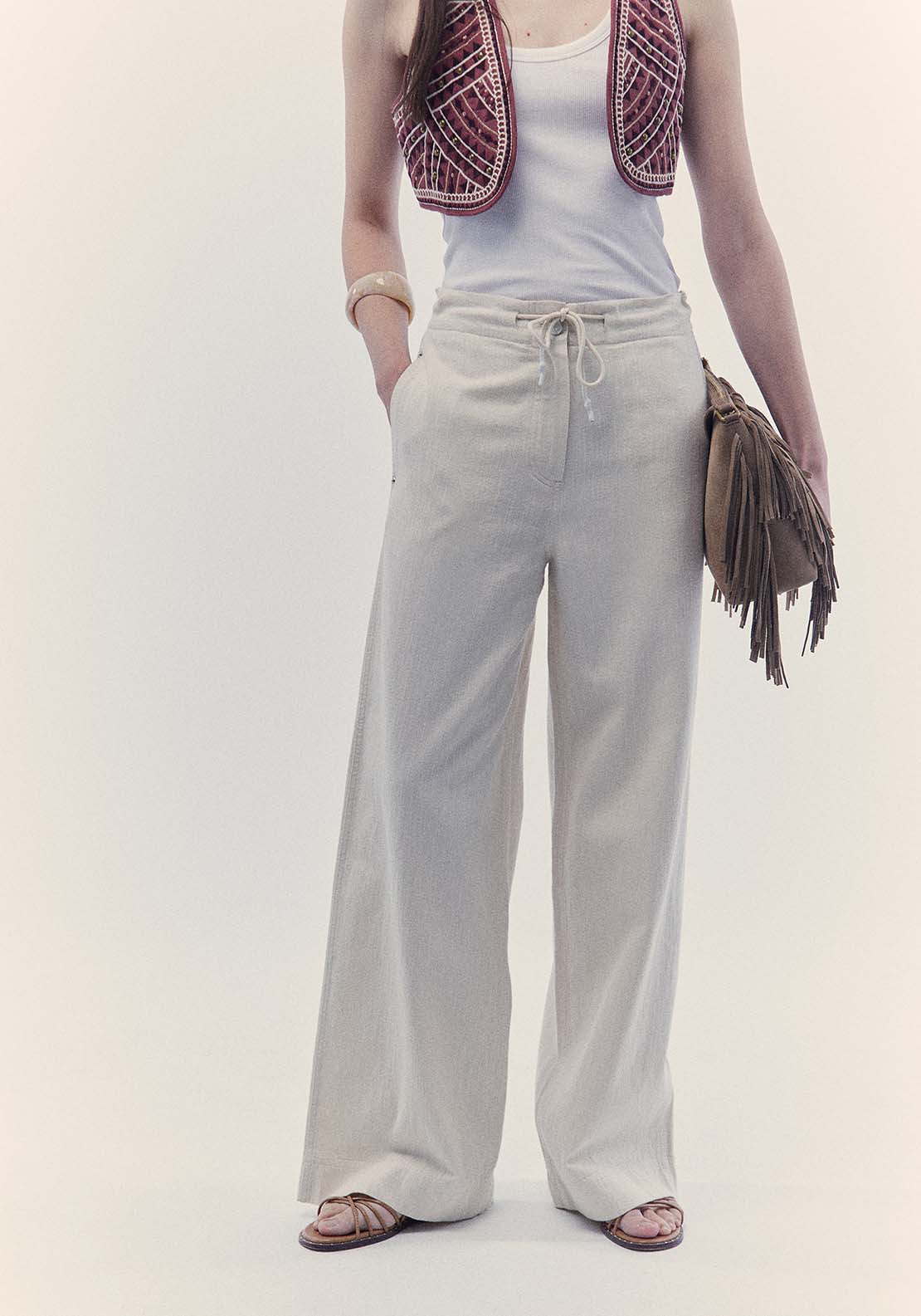Sfera Linen Twill Trousers - Ecru 1 Shaws Department Stores