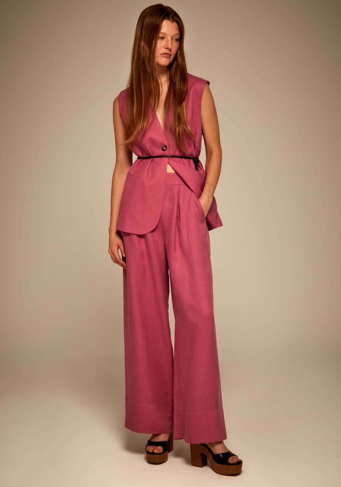Sfera Tencel-Linen Wide-Leg Trousers - Pink Acid 5 Shaws Department Stores