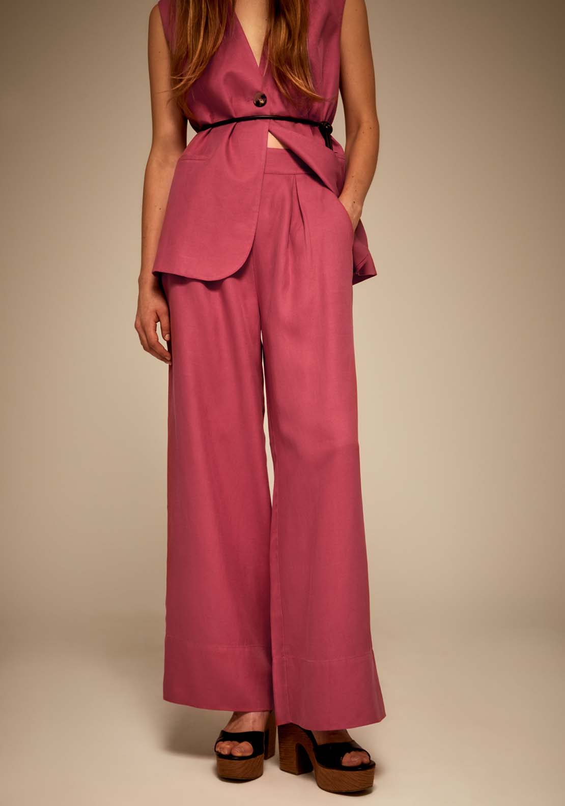 Sfera Tencel-Linen Wide-Leg Trousers - Pink Acid 1 Shaws Department Stores