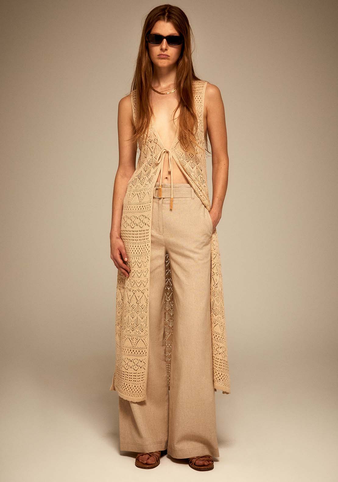 Sfera Belted Linen Trousers - Beige 1 Shaws Department Stores
