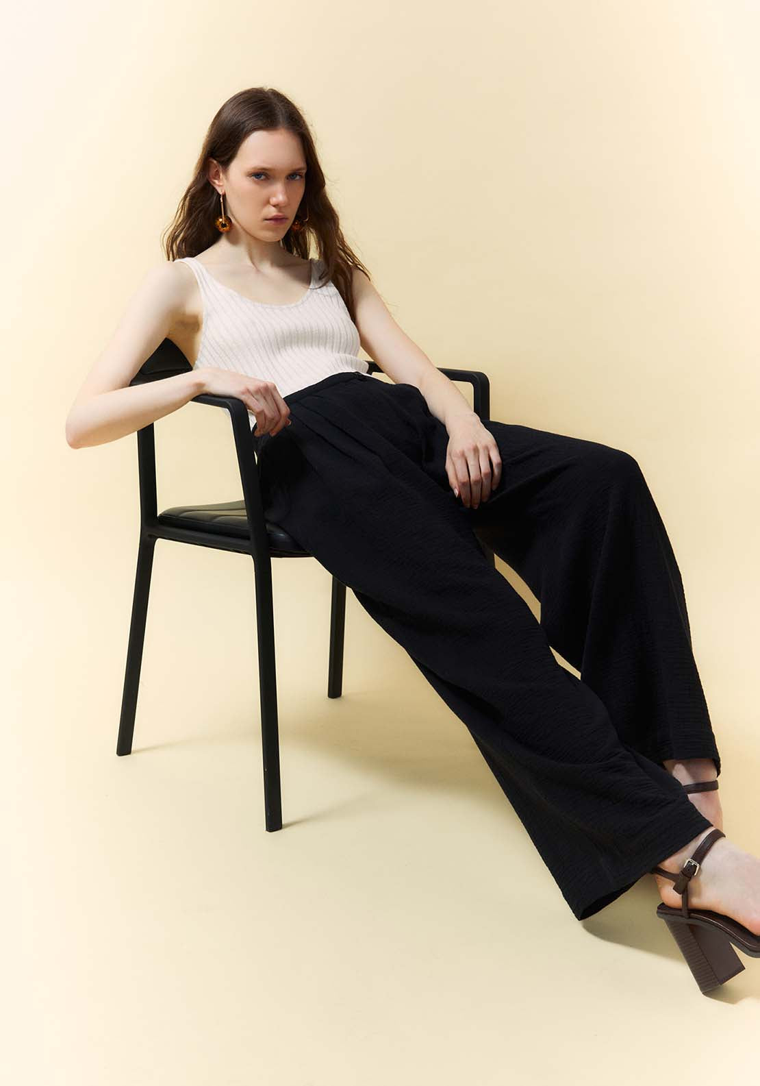 Double Chiffon Palazzo Trousers - Black