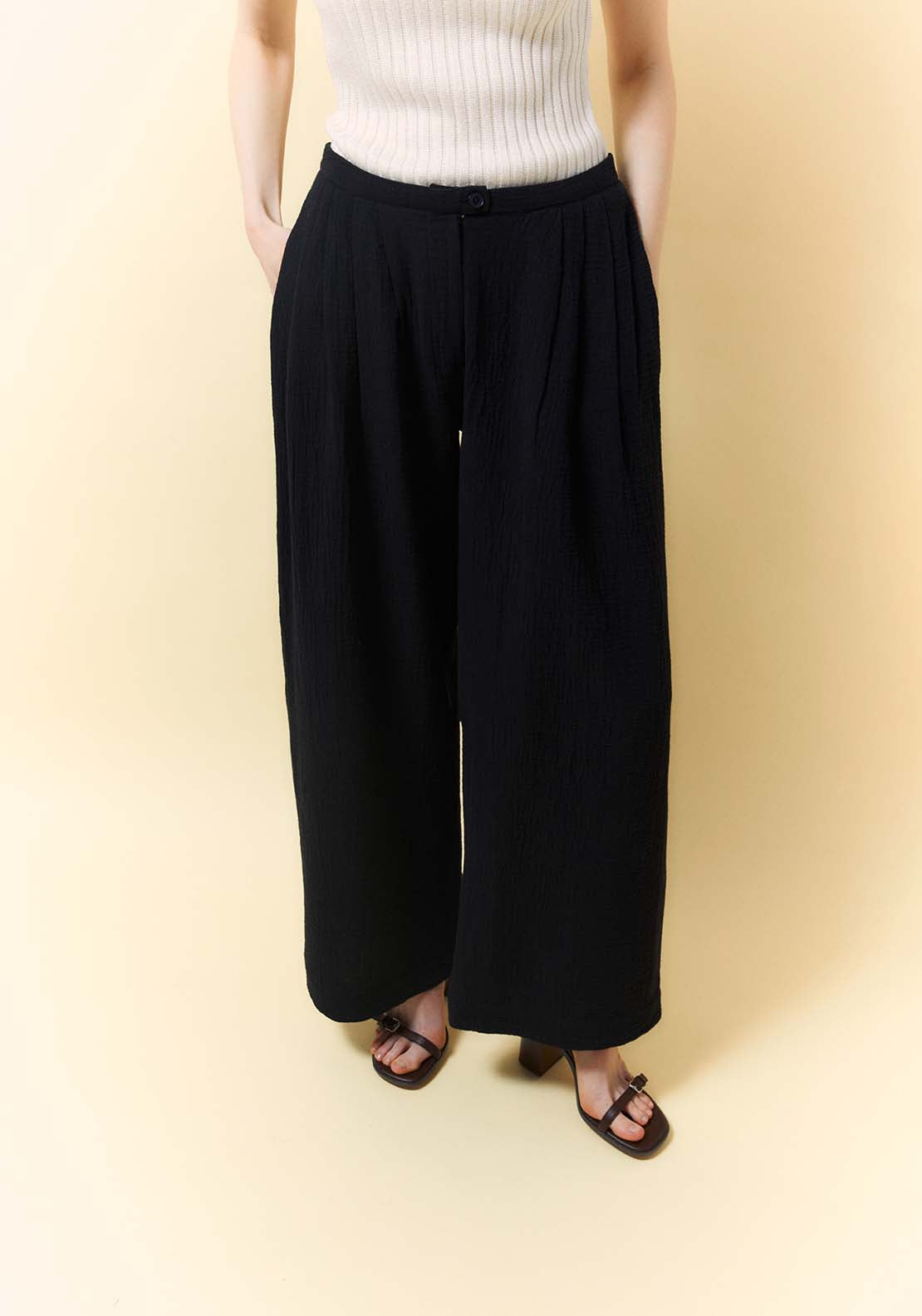 Double Chiffon Palazzo Trousers - Black