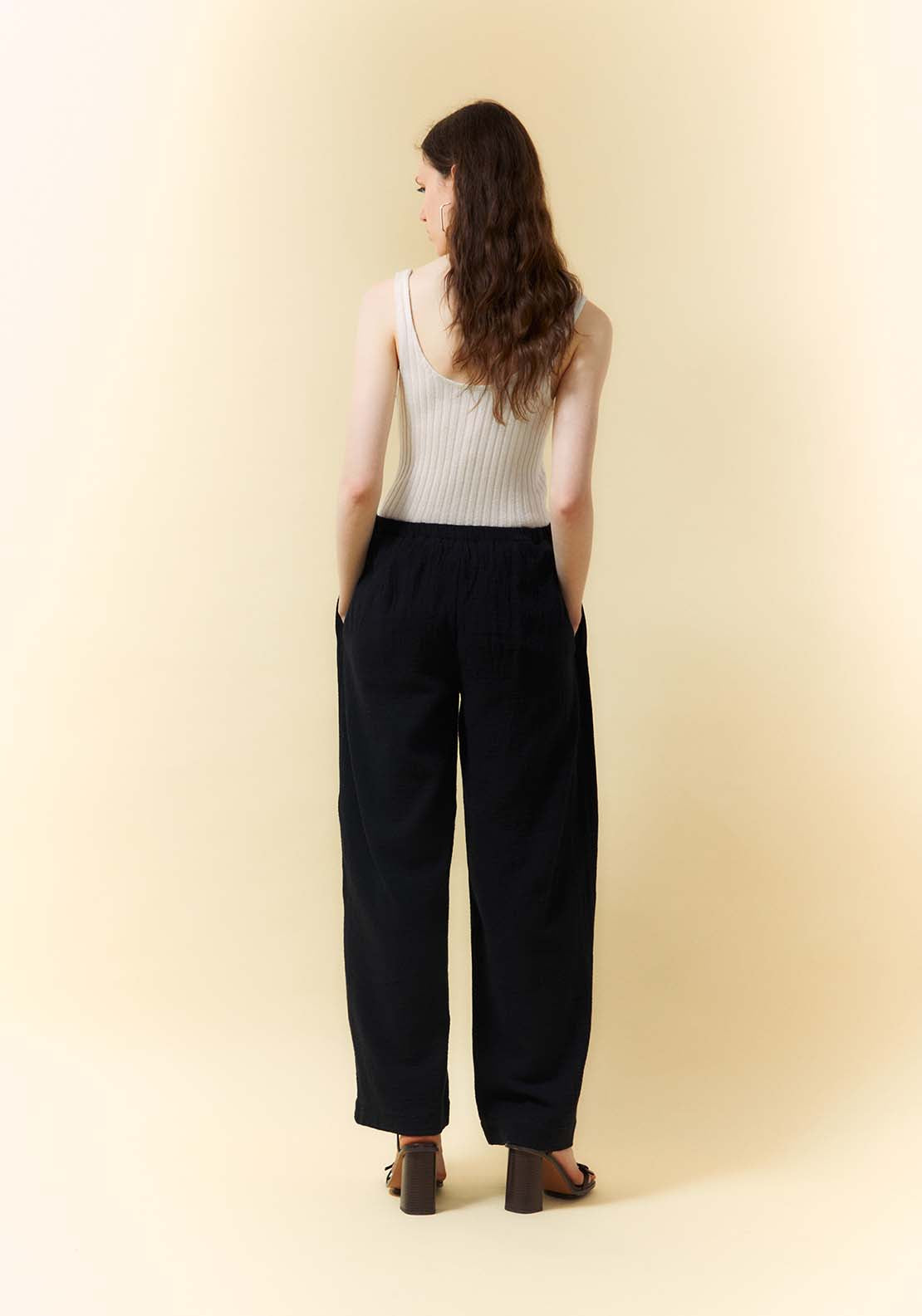 Double Chiffon Palazzo Trousers - Black