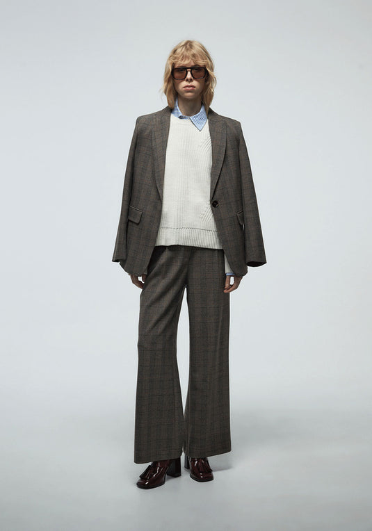 Wide Leg Pleated Trousers - Brown Print