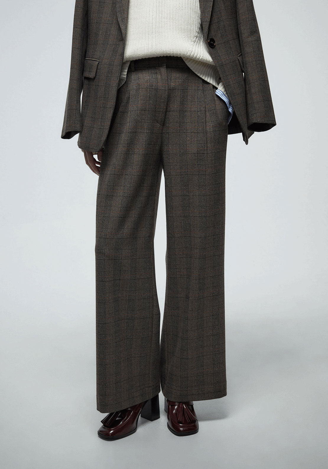 Wide Leg Pleated Trousers - Brown Print