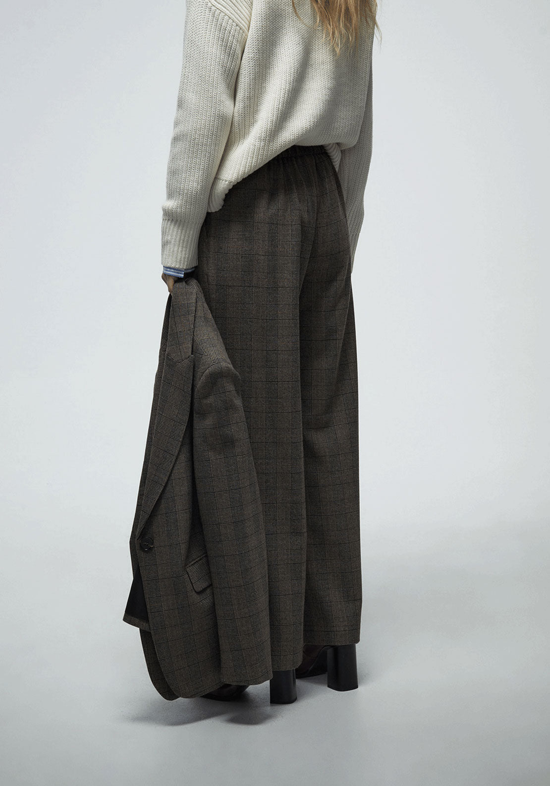 Wide Leg Pleated Trousers - Brown Print