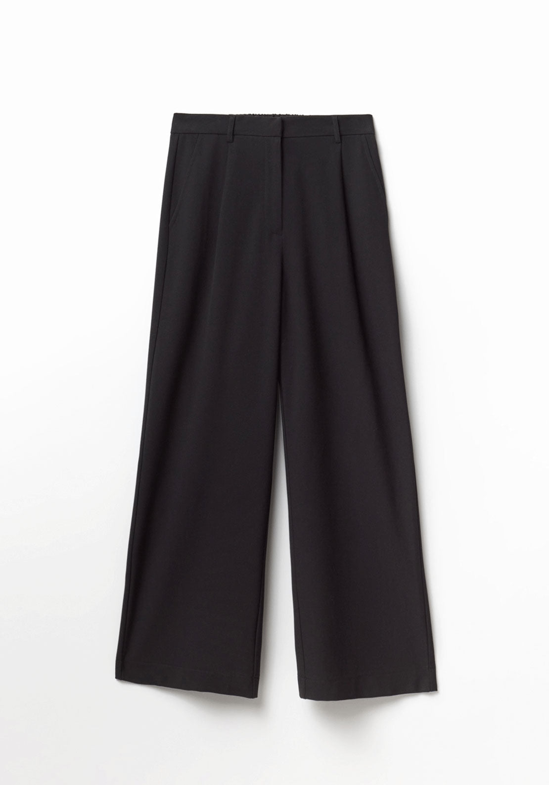 Wide Leg Pleated Trousers - Black