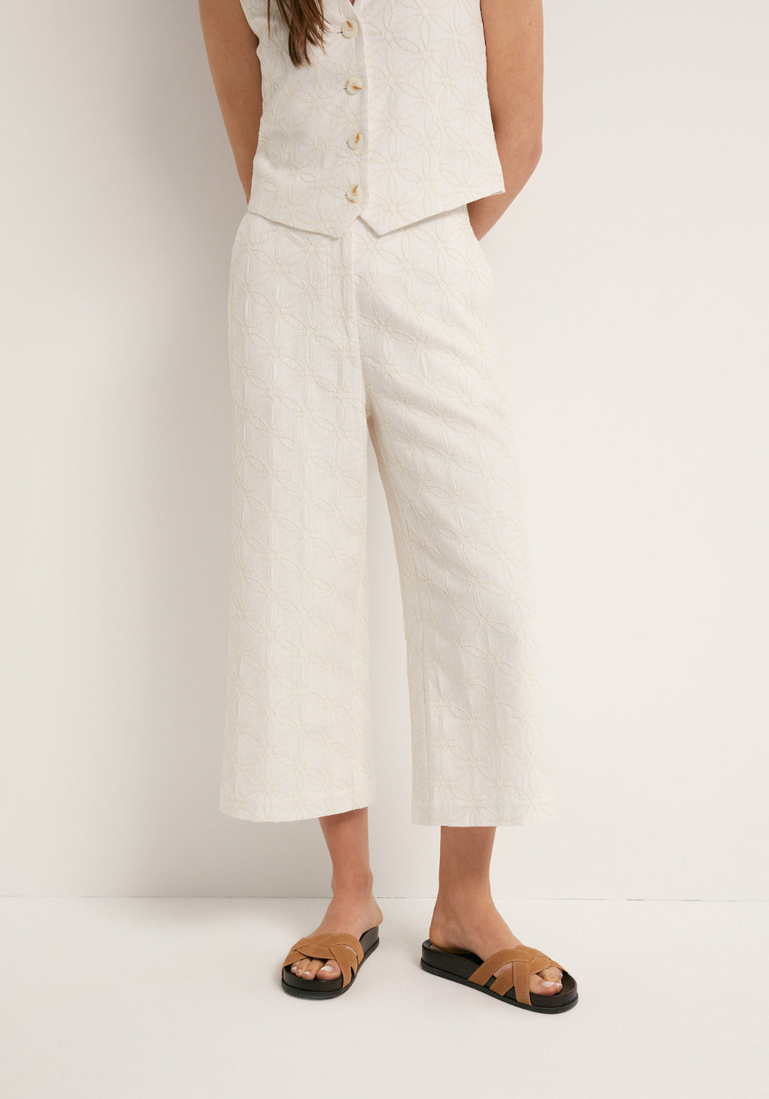 Sfera Embroidered Linen Trousers - White 1 Shaws Department Stores
