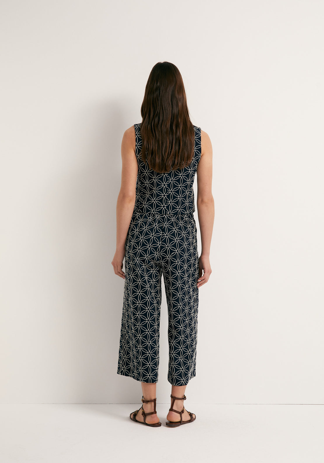 Embroidered Linen Trousers - Blue