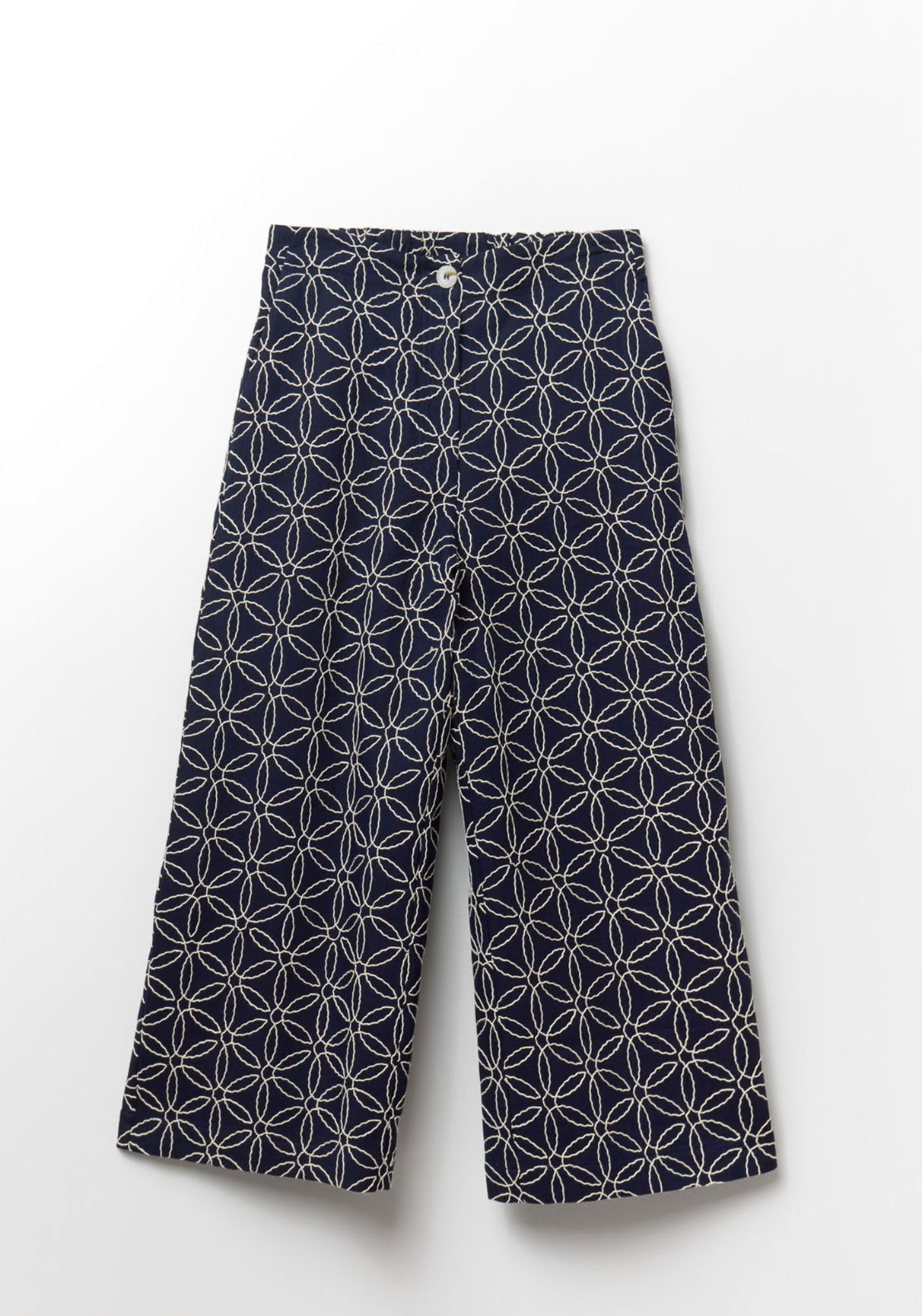 Embroidered Linen Trousers - Blue