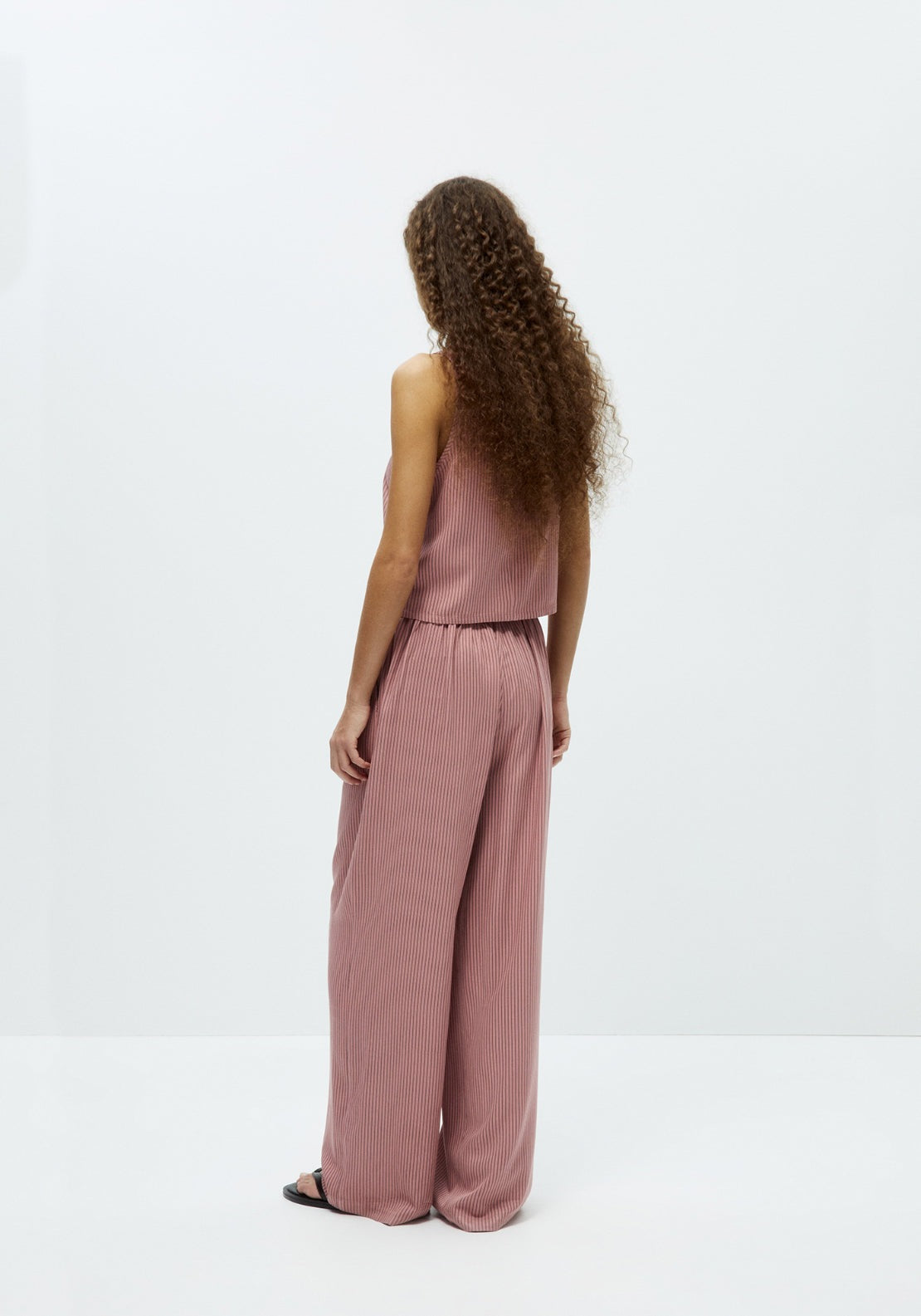 Subtle Pleat Striped Trousers - Pink