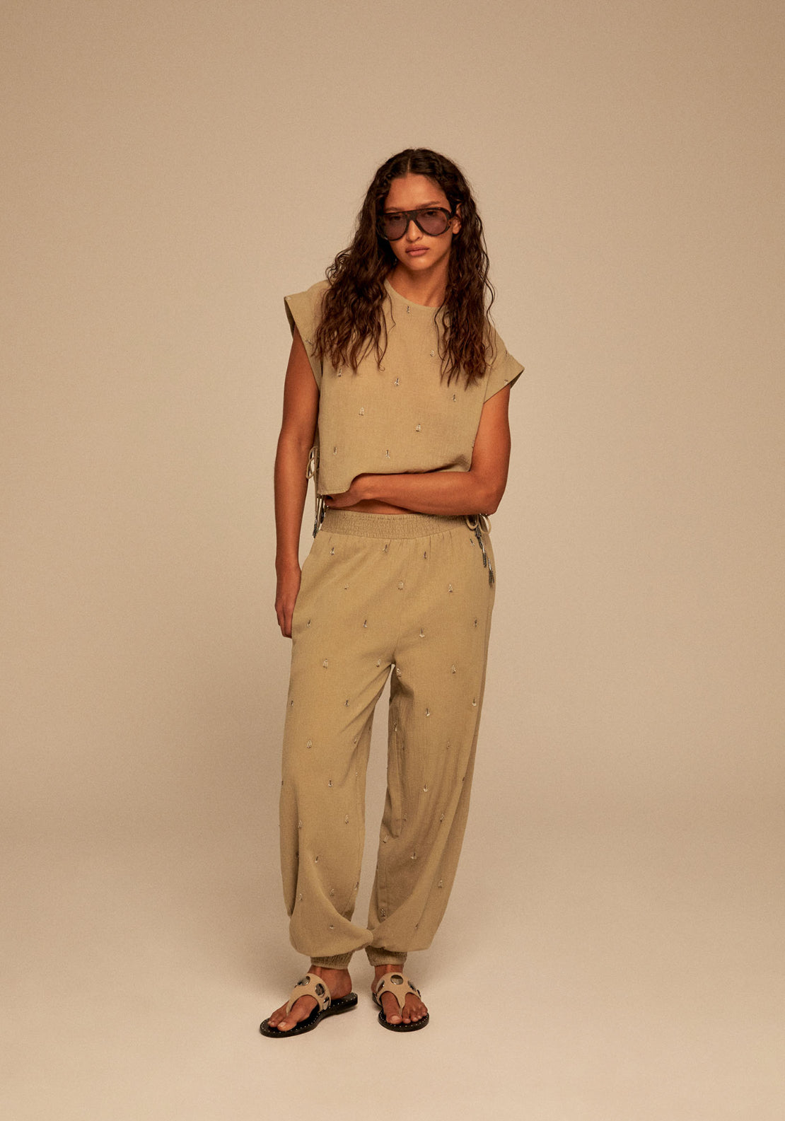 Lurex Gauze Trousers - Green