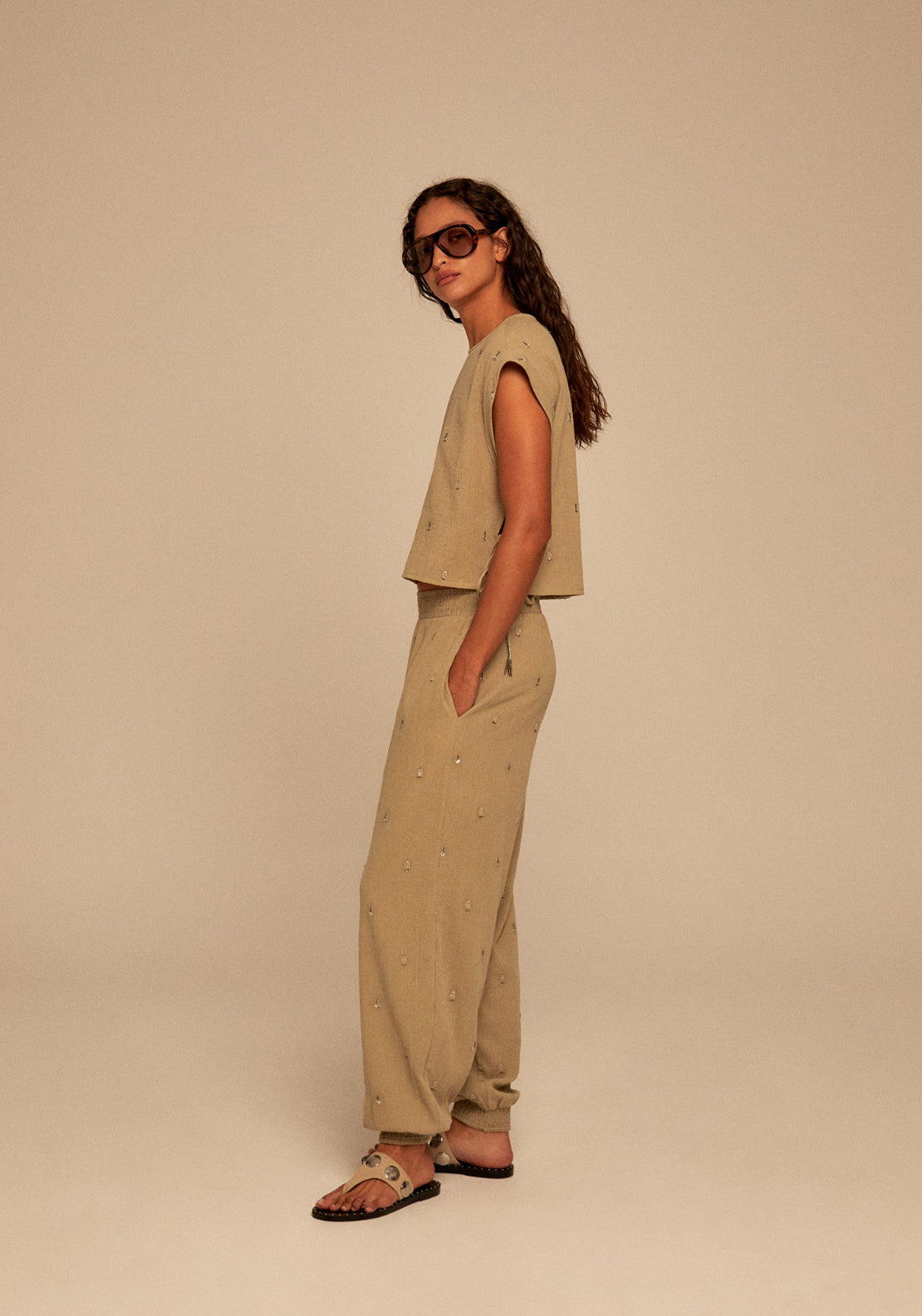 Lurex Gauze Trousers - Green