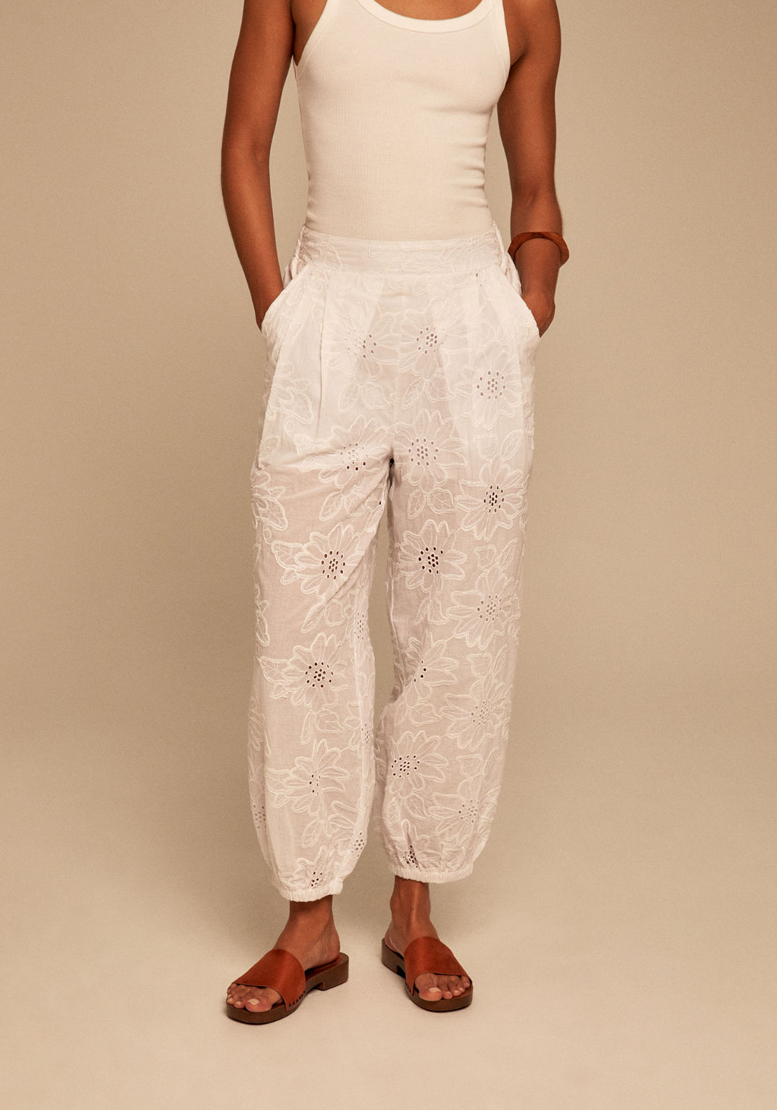 Schiffli Harem Trousers - White