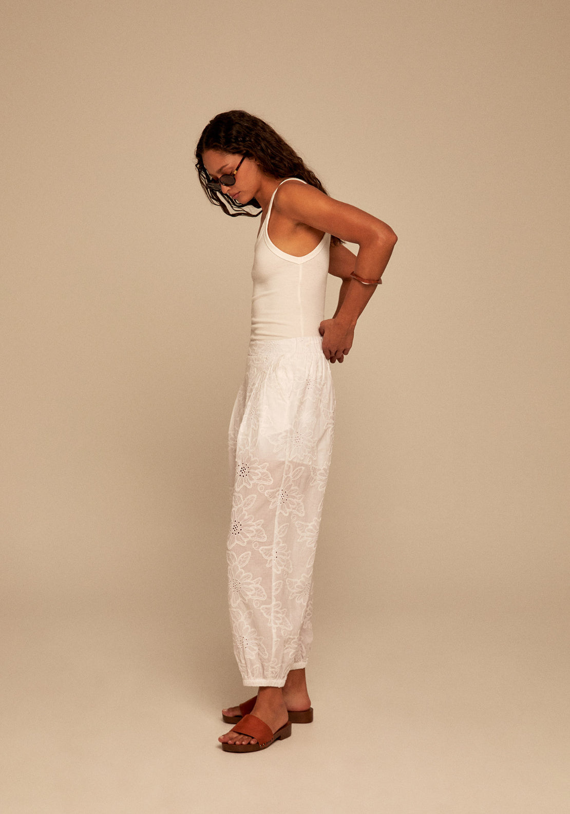 Schiffli Harem Trousers - White