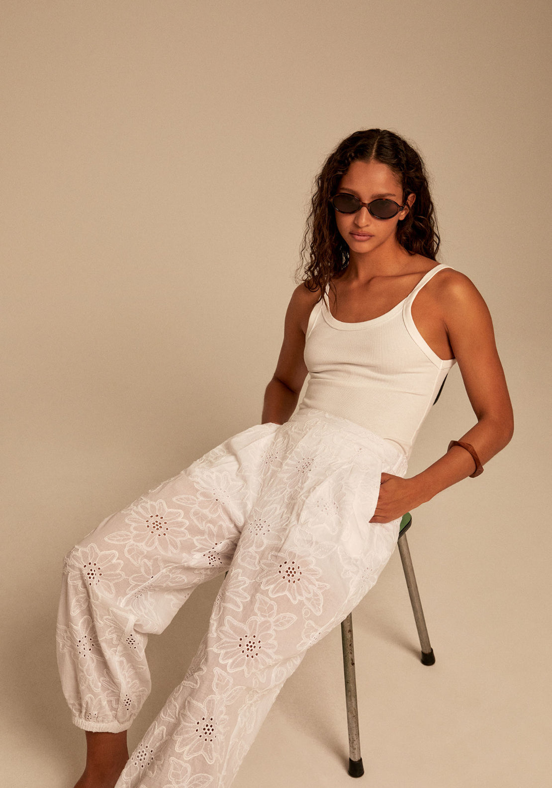 Schiffli Harem Trousers - White