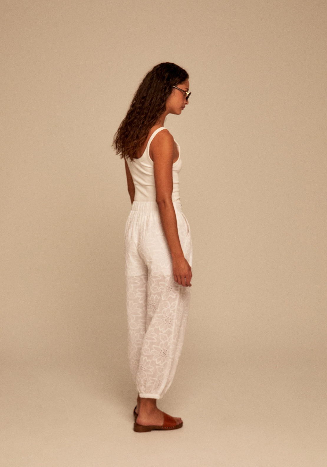 Schiffli Harem Trousers - White