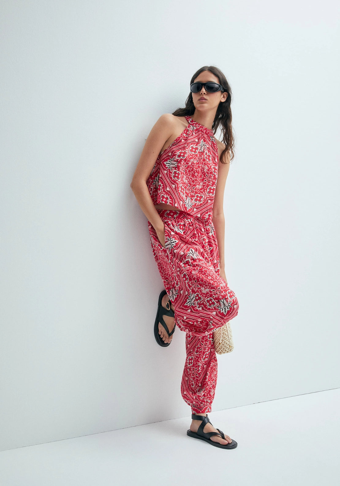 Bandana-Print Harem Trousers - Red