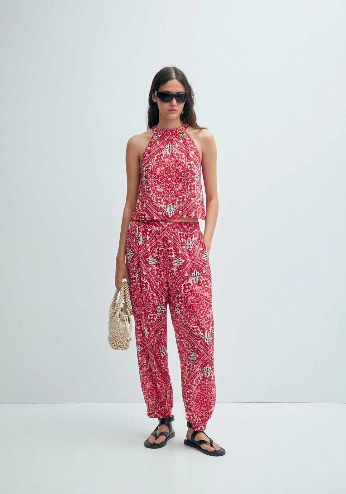Bandana-Print Harem Trousers - Red
