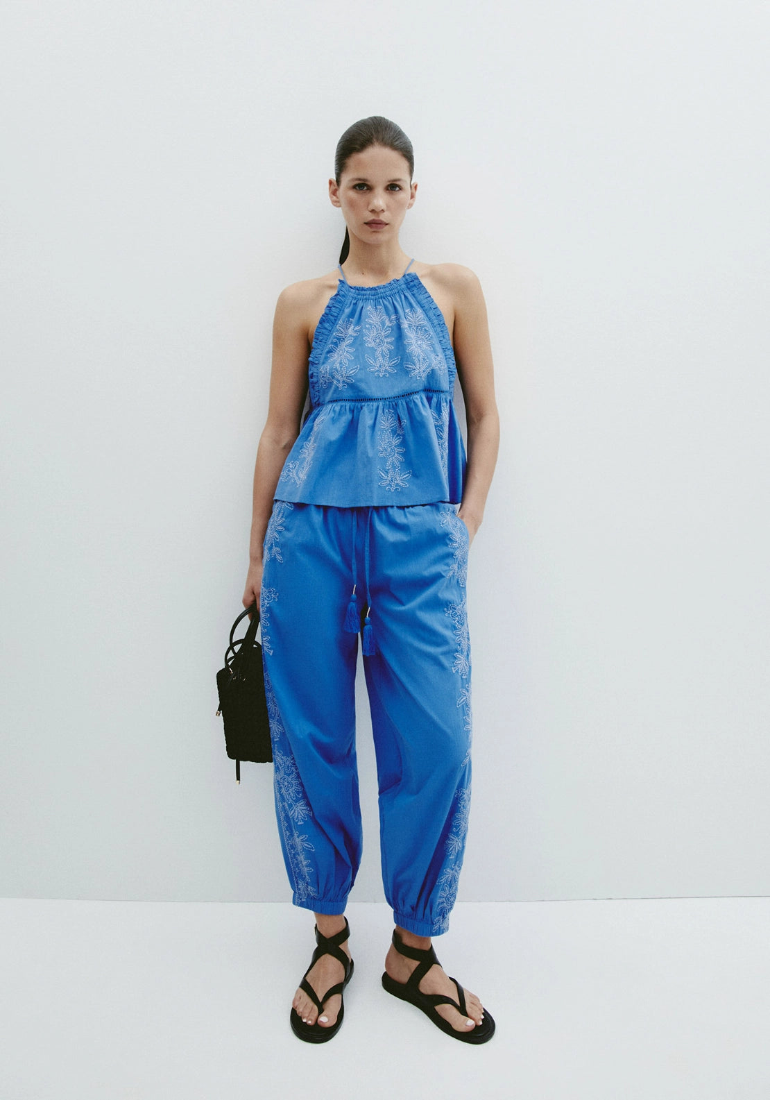 Embroidered Harem Trousers - Blue