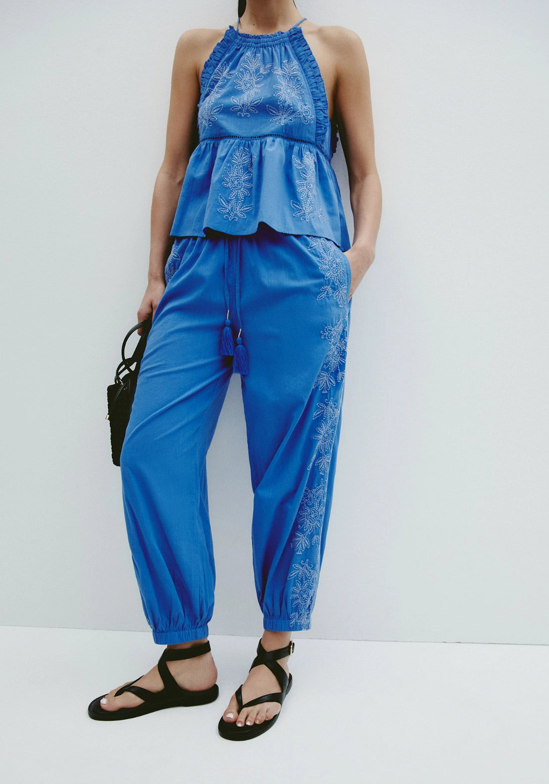 Embroidered Harem Trousers - Blue