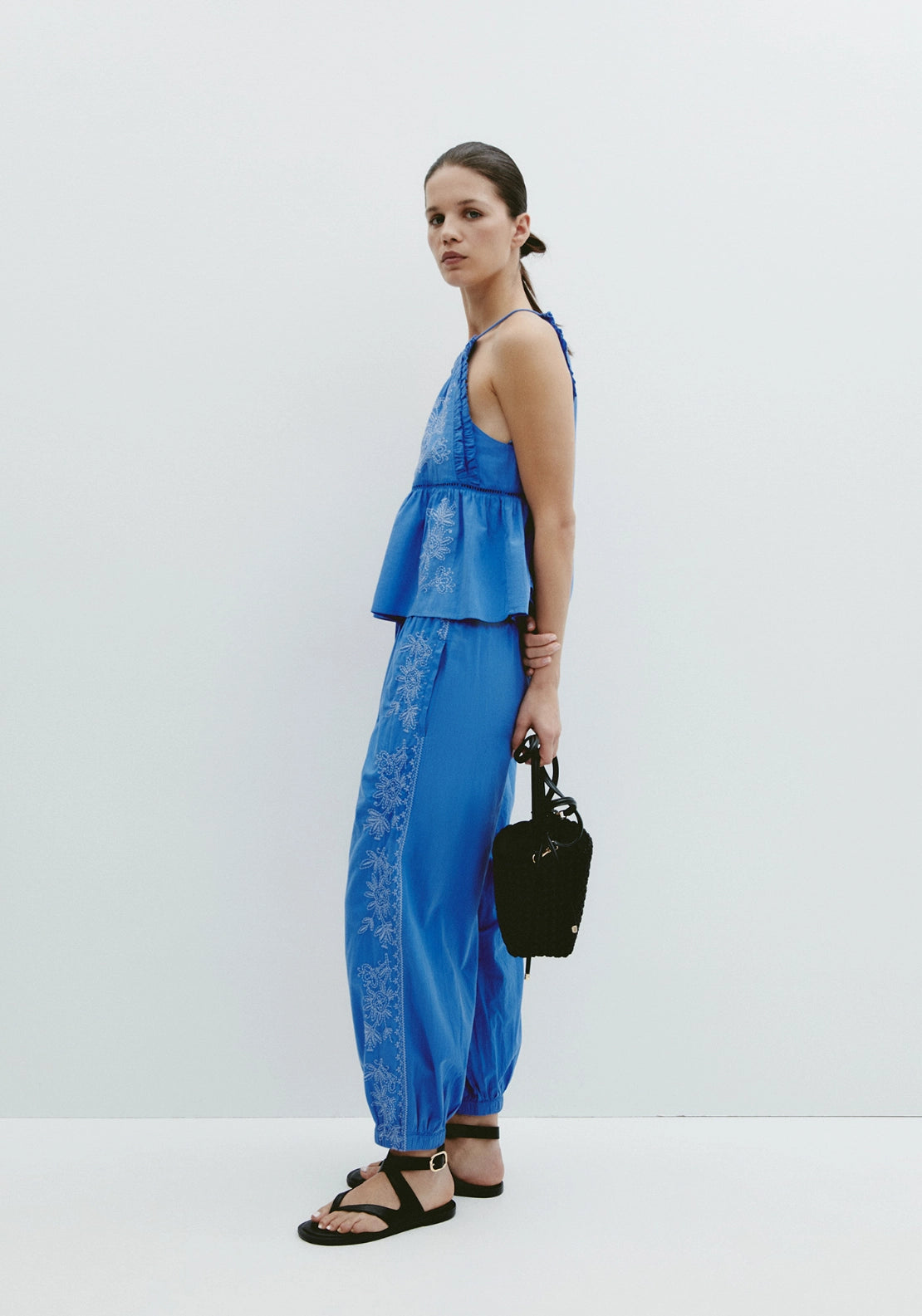 Embroidered Harem Trousers - Blue