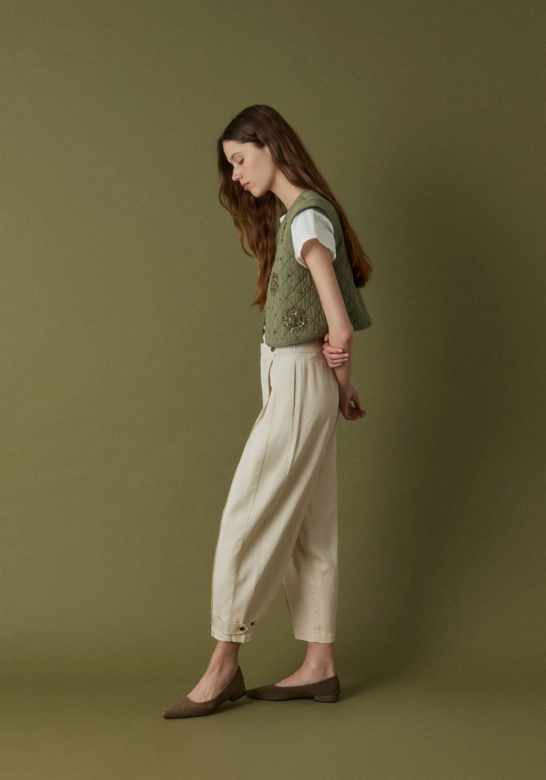 Flowy Wide Leg Trousers - Cream