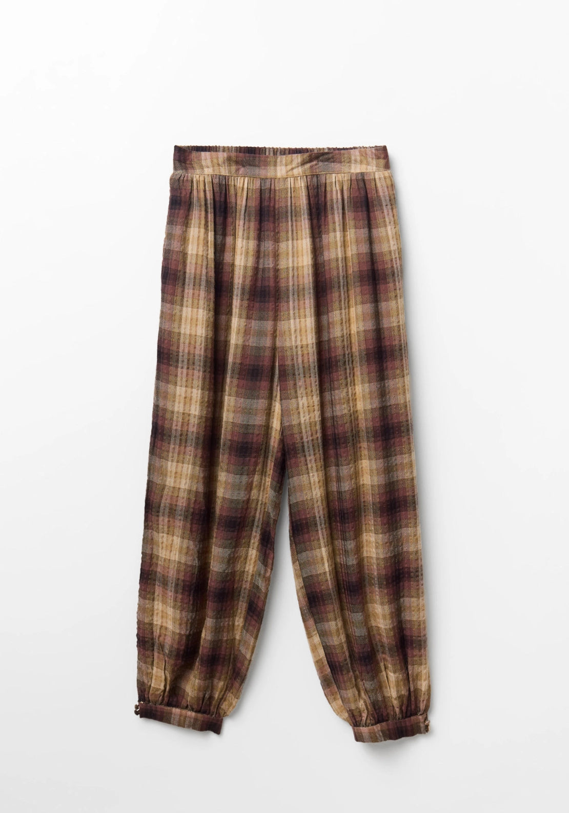 Checked Wide Leg Trousers - Beige