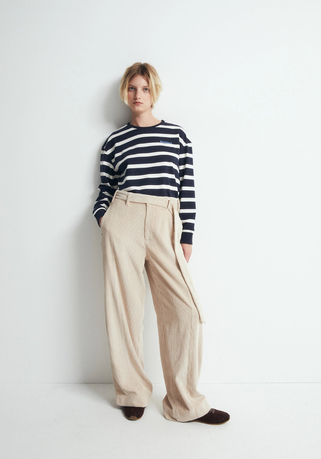 Sfera Wide Leg Corduroy Trousers - Beige 4 Shaws Department Stores