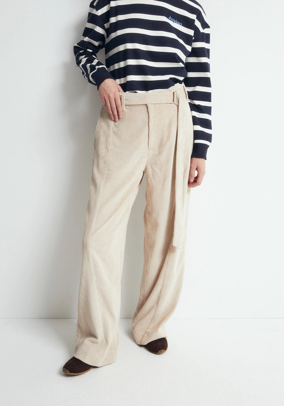 Sfera Wide Leg Corduroy Trousers - Beige 1 Shaws Department Stores
