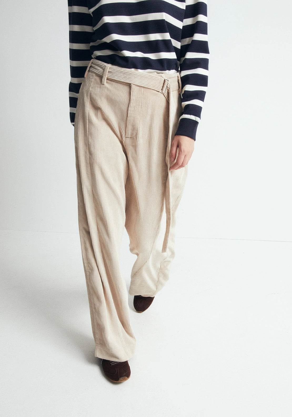 Sfera Wide Leg Corduroy Trousers - Beige 3 Shaws Department Stores