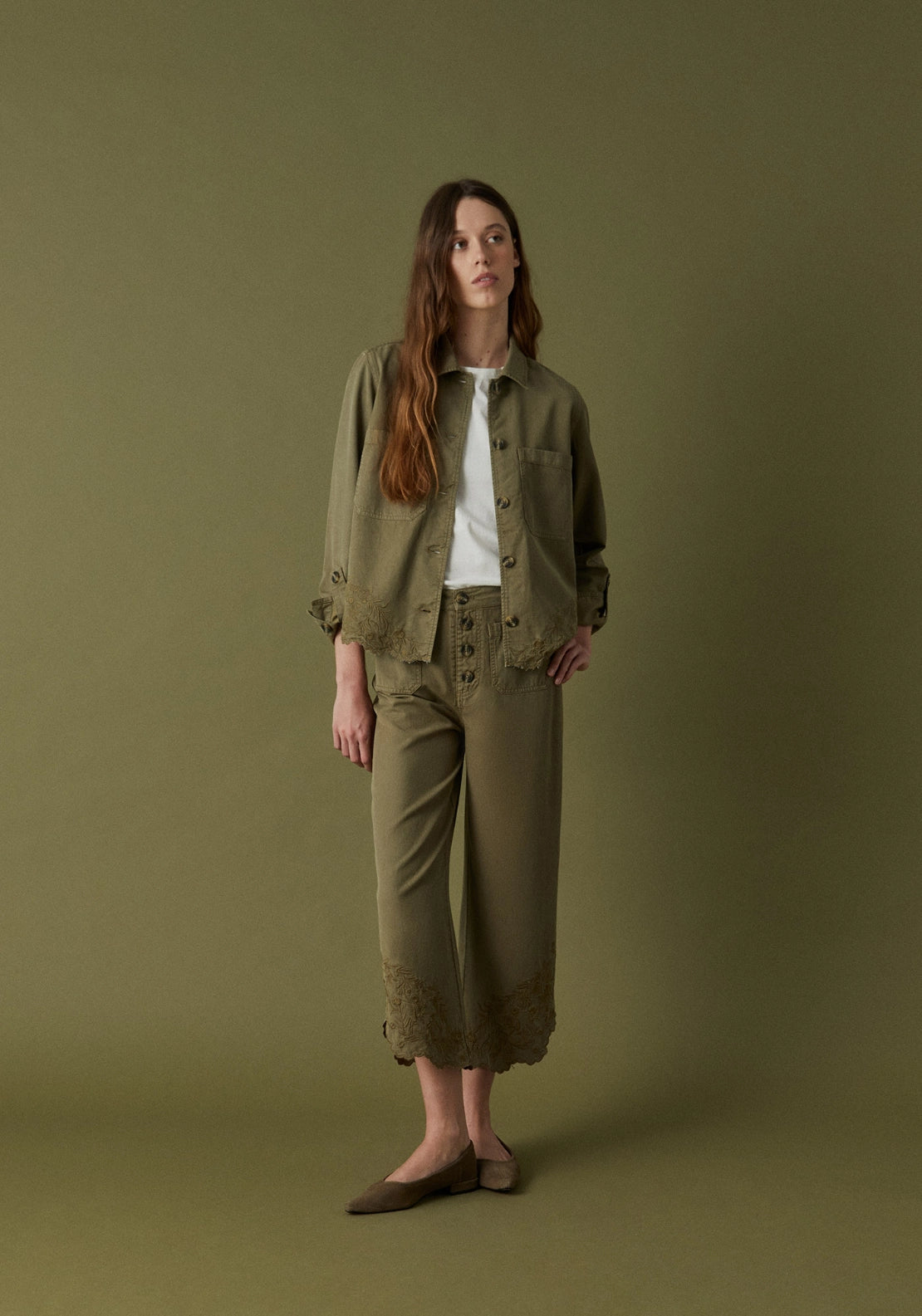 Frayed Hem Trousers - Beige