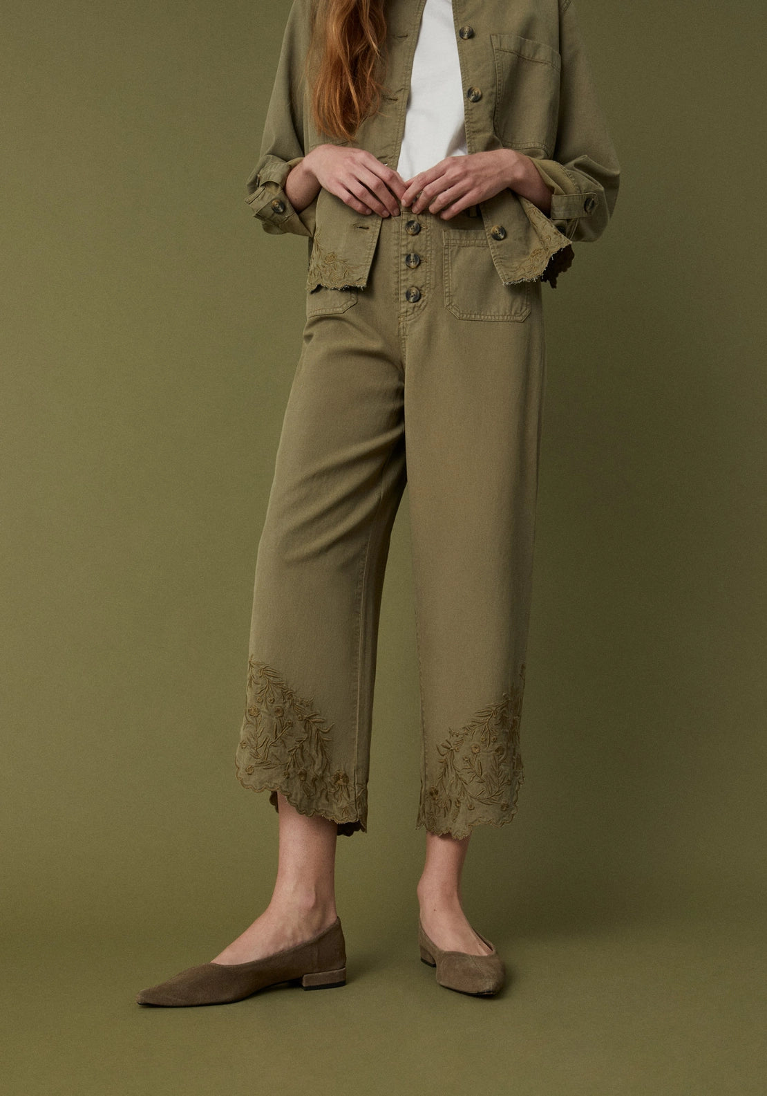 Frayed Hem Trousers - Beige