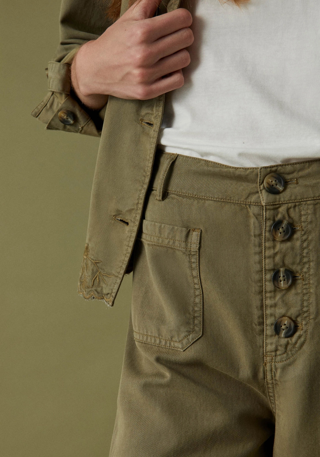 Frayed Hem Trousers - Beige