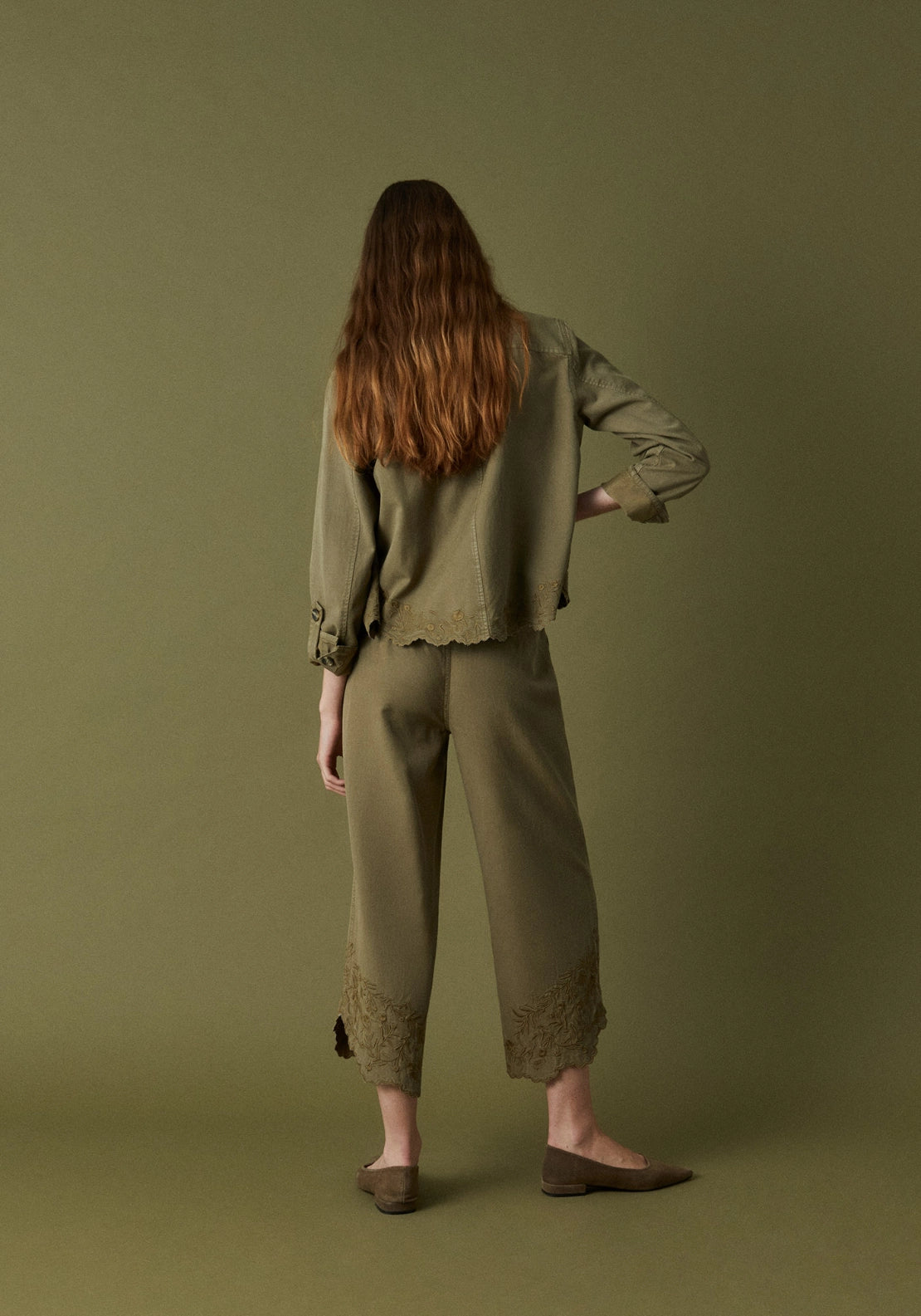 Frayed Hem Trousers - Beige