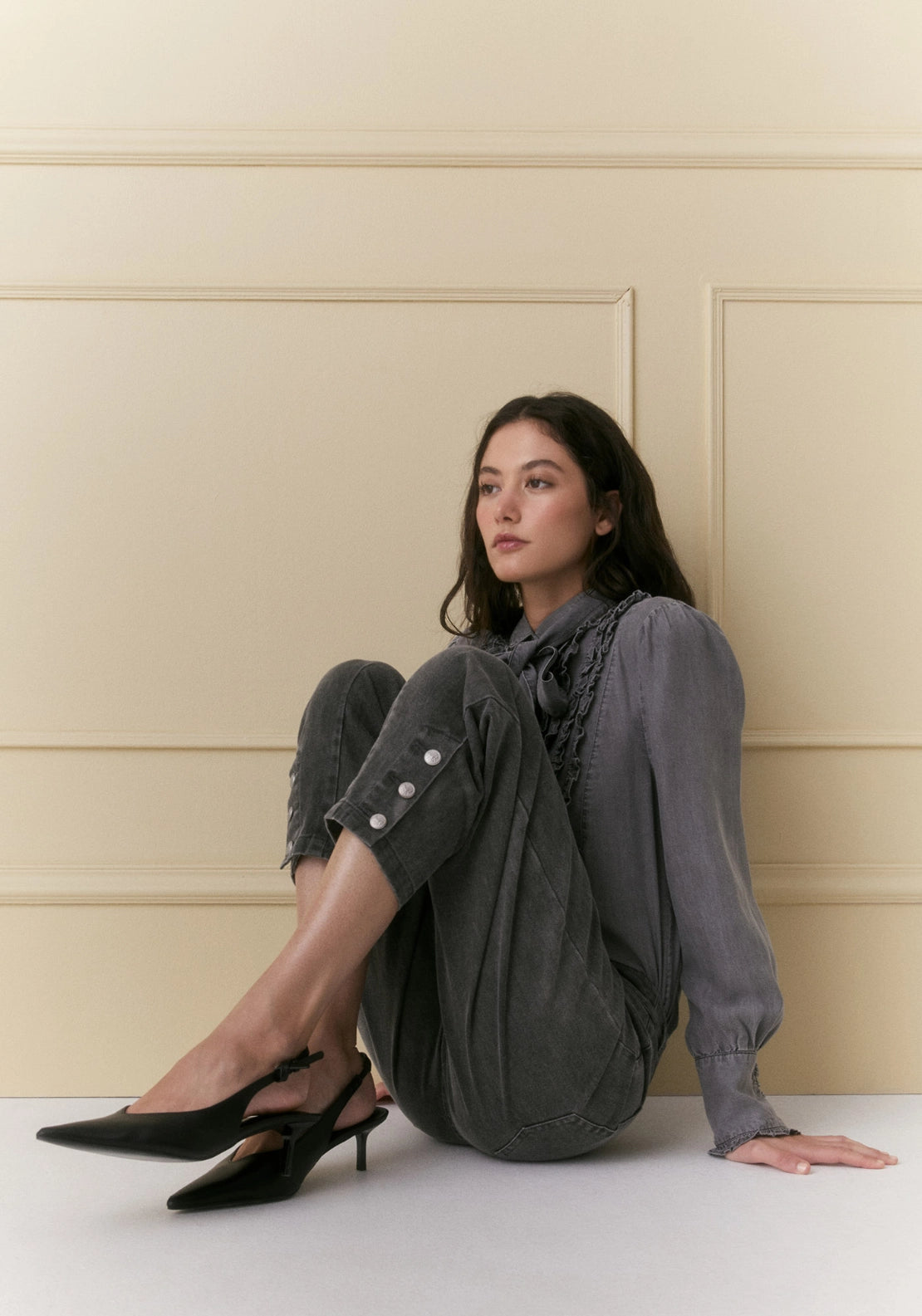 Washed Cotton Barrel Trousers - Grey