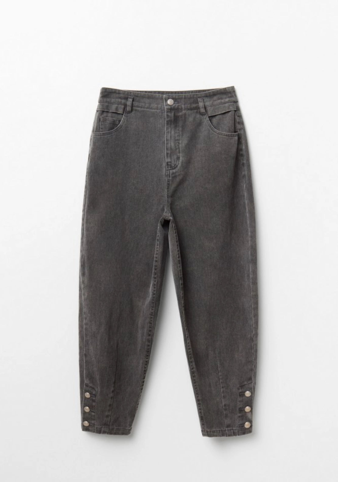 Washed Cotton Barrel Trousers - Grey