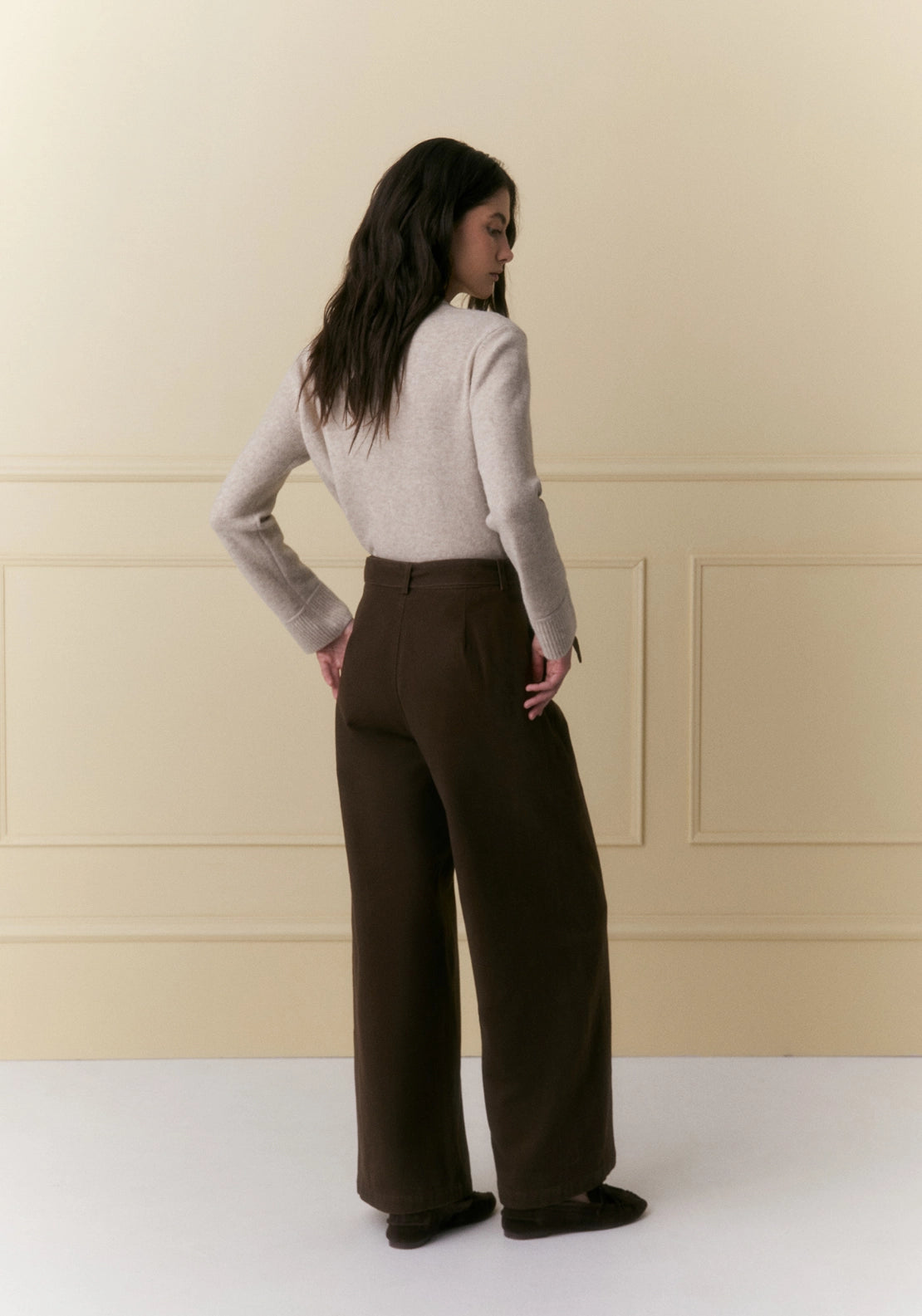 Cotton Belted Trousers - Brown